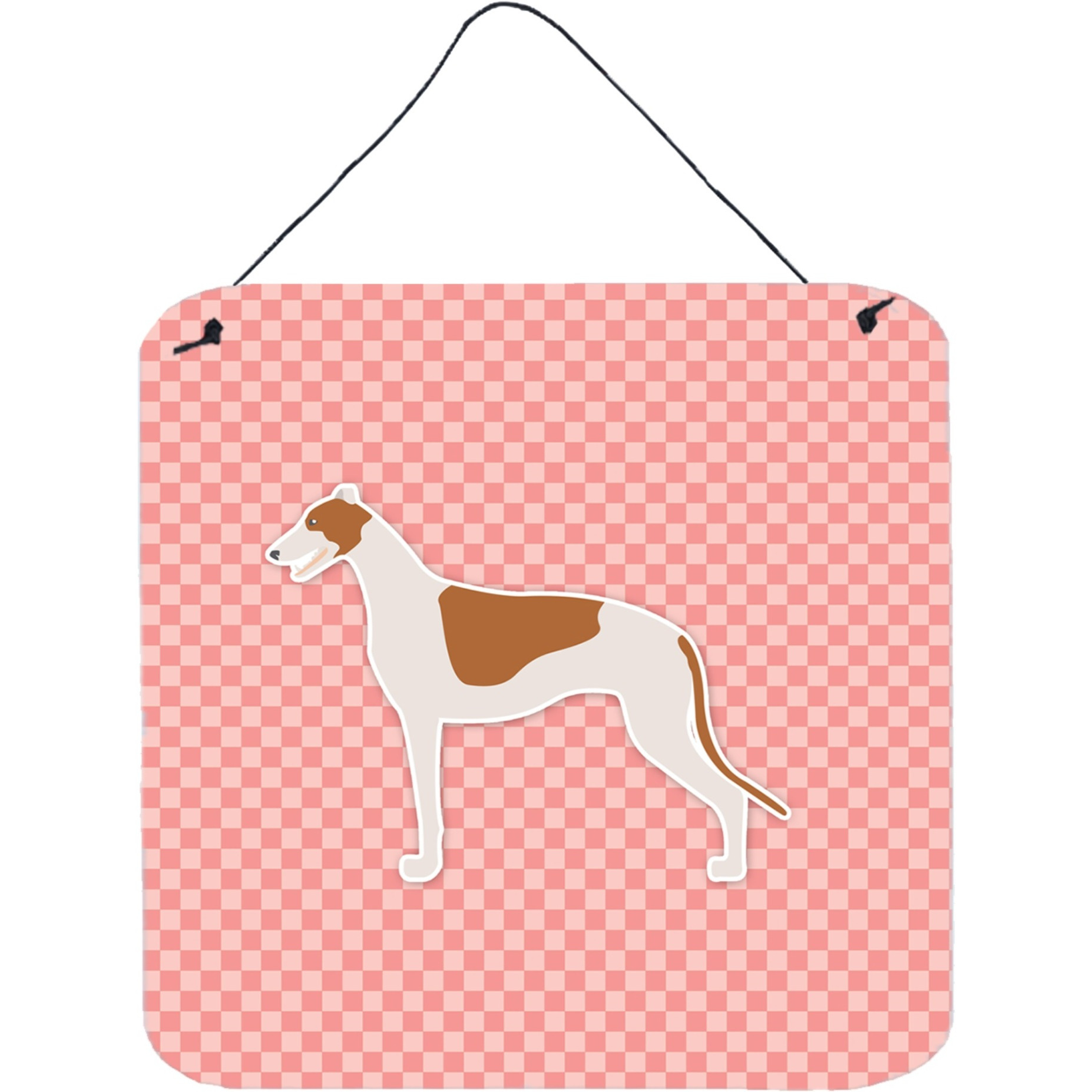&quotCaroline's Treasures Greyhound Checkerboard Pink Wall or Door Hanging Prints BB3605DS66, 6"" x 6"", Multicolor"