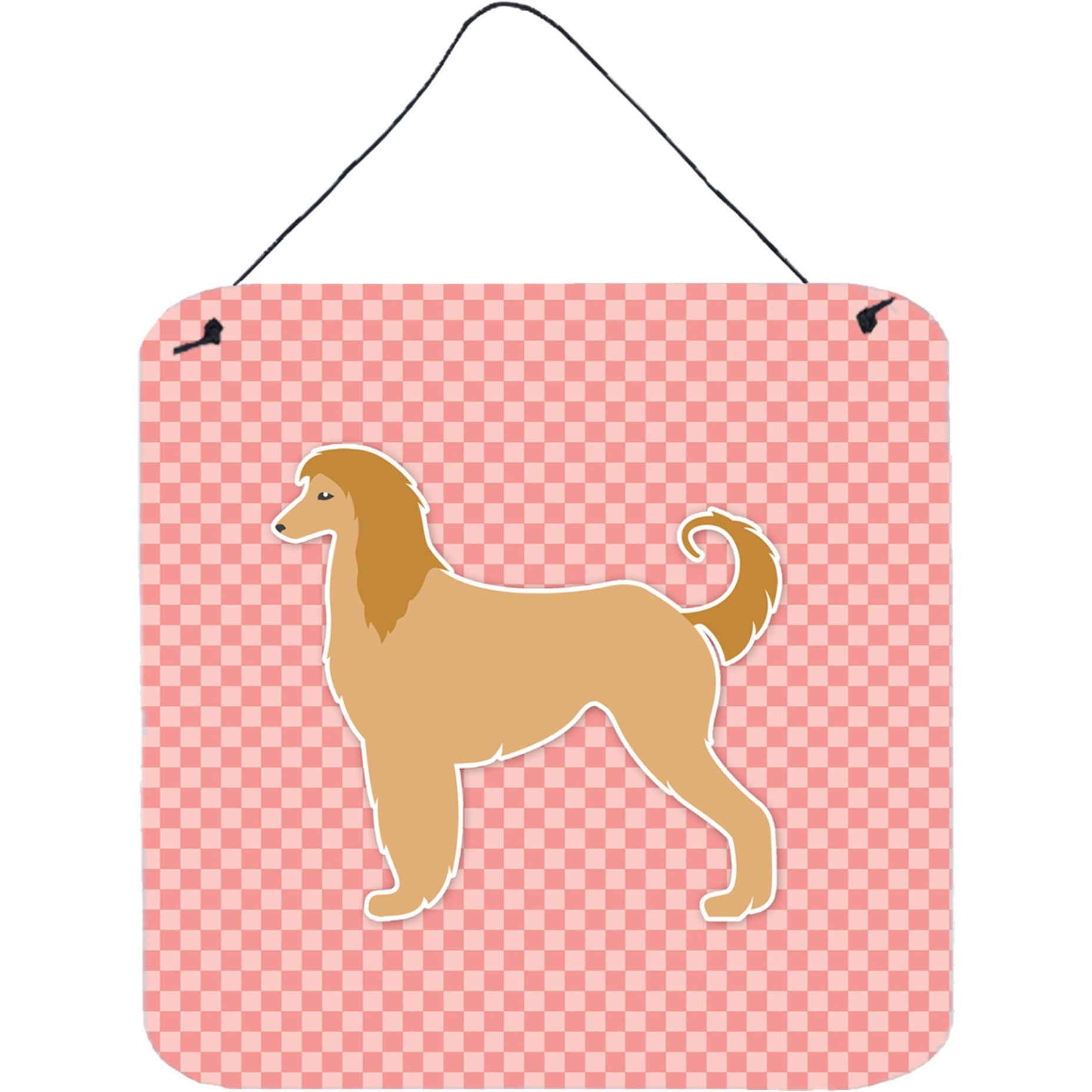 &quotCaroline's Treasures Afghan Hound Checkerboard Pink Wall or Door Hanging Prints BB3606DS66, 6"" x 6"", Multicolor"