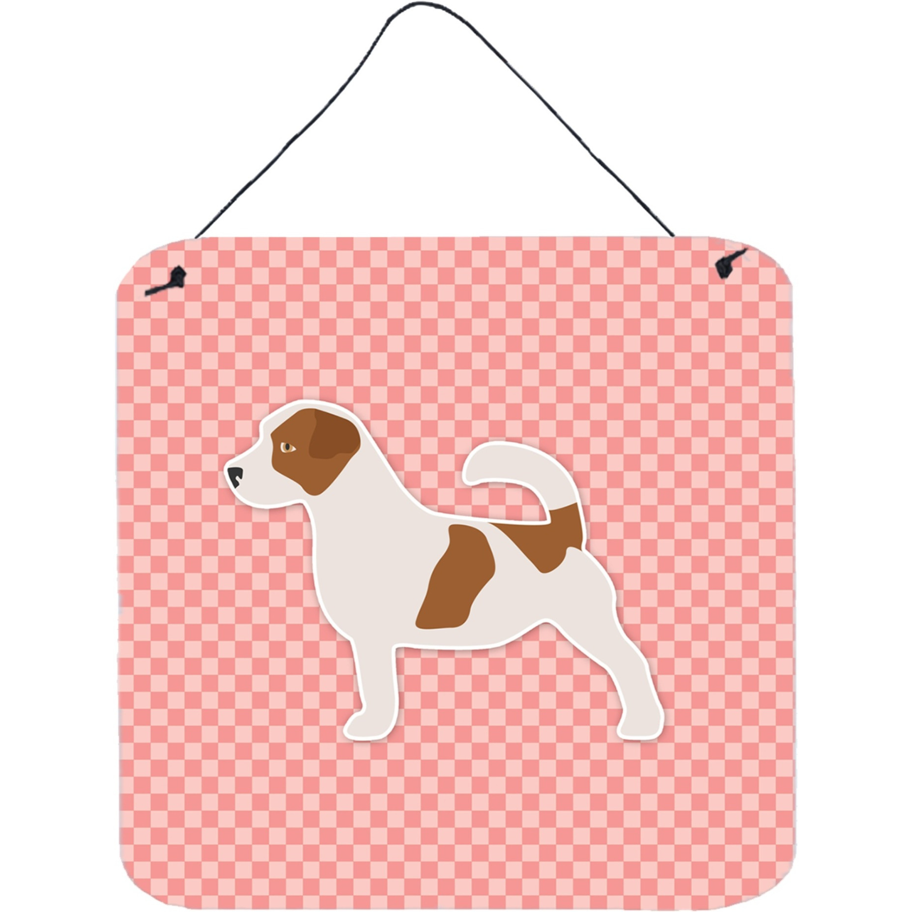 &quotCaroline's Treasures Jack Russell Terrier Checkerboard Pink Wall or Door Hanging Prints BB3607DS66, 6"" x 6"", Multicolor"