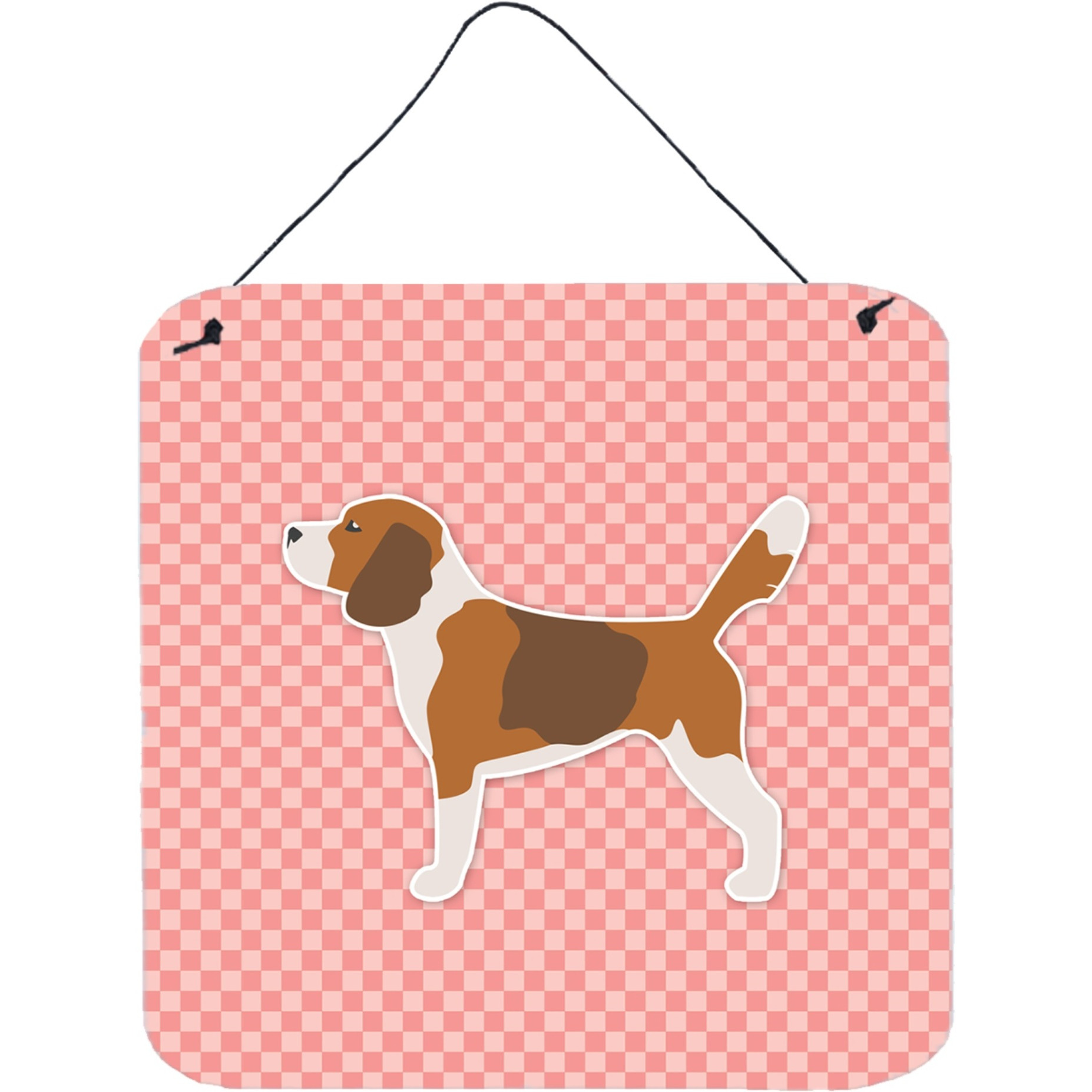 &quotCaroline's Treasures Beagle Checkerboard Pink Wall or Door Hanging Prints BB3610DS66, 6"" x 6"", Multicolor"