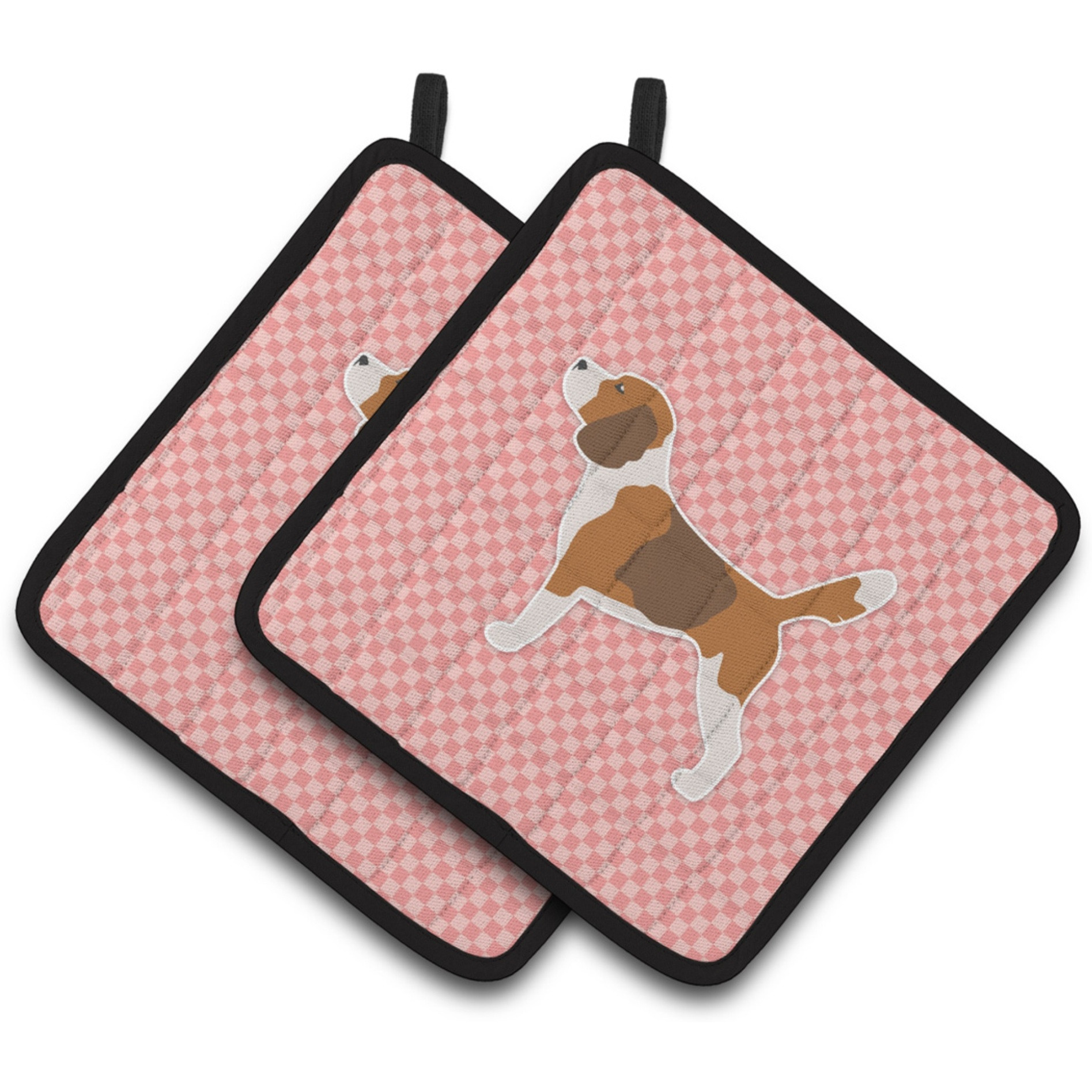&quotCaroline's Treasures Beagle Checkerboard Pink Pair of Pot Holders BB3610PTHD, 7.5HX7.5W, Multicolor"