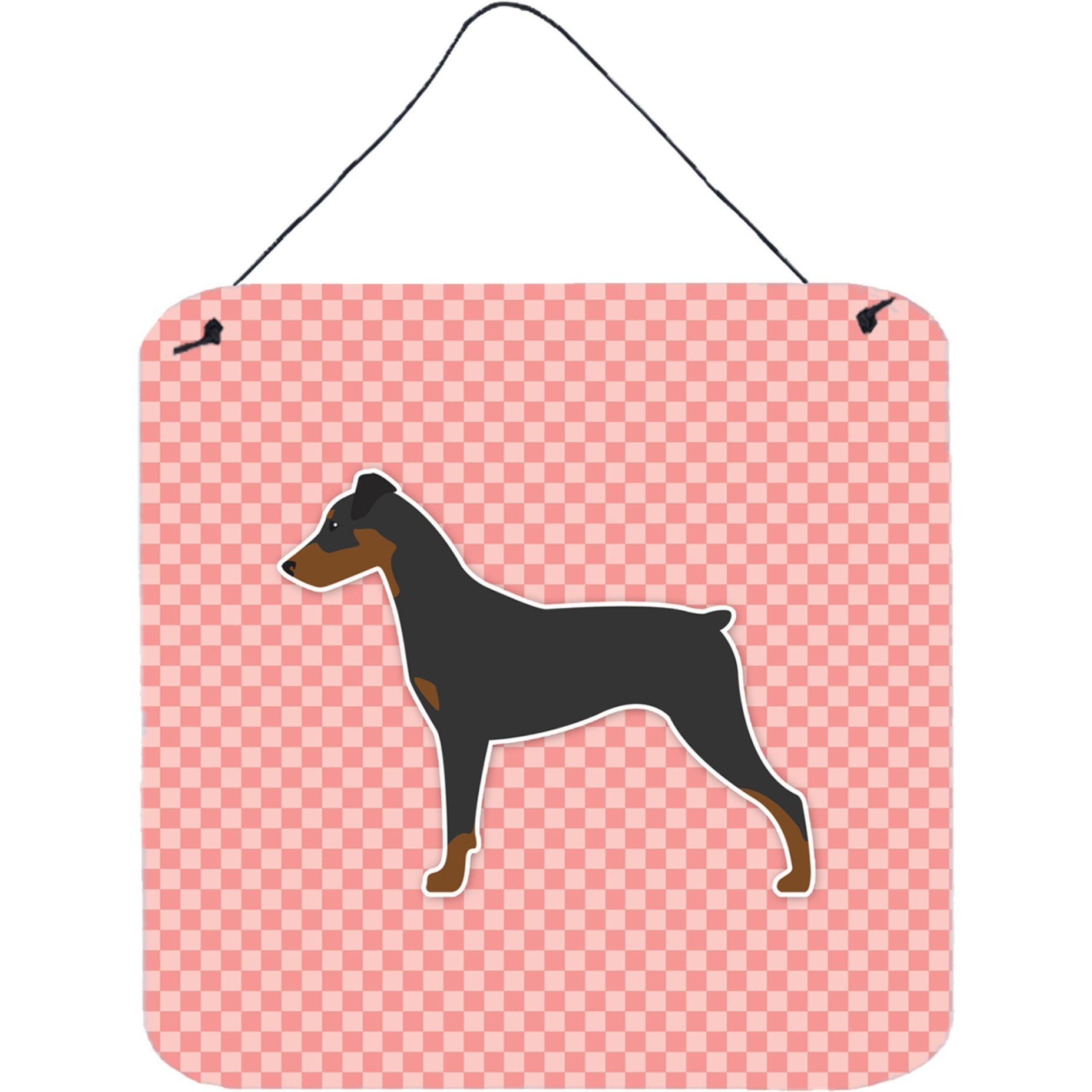 &quotCaroline's Treasures German Pinscher Checkerboard Pink Wall or Door Hanging Prints BB3613DS66, 6"" x 6"", Multicolor"