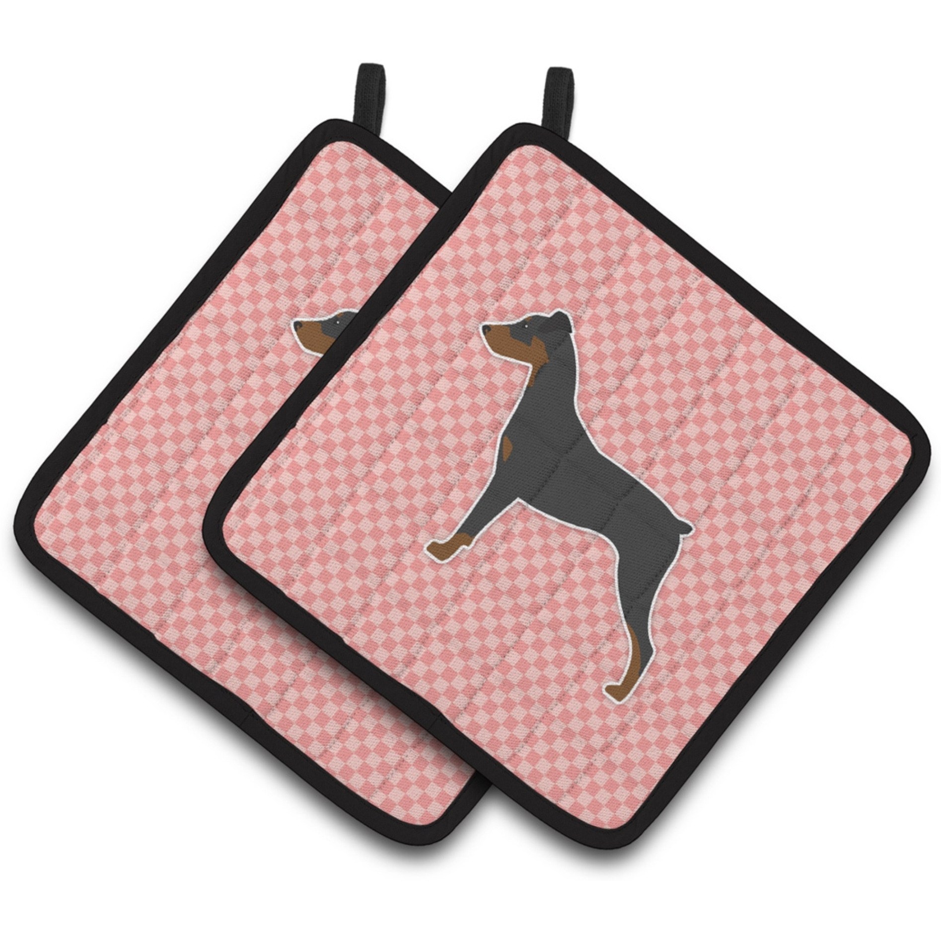 &quotCaroline's Treasures German Pinscher Checkerboard Pink Pair of Pot Holders BB3613PTHD, 7.5HX7.5W, Multicolor"