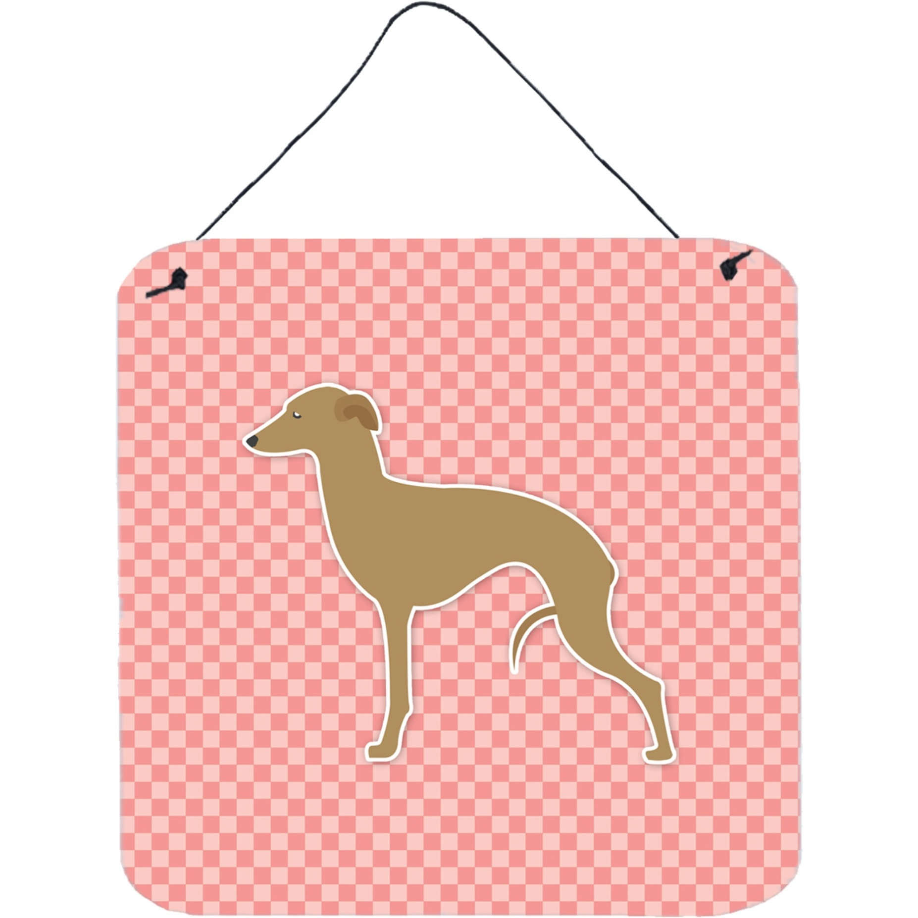 &quotCaroline's Treasures Italian Greyhound Checkerboard Pink Wall or Door Hanging Prints BB3614DS66, 6"" x 6"", Multicolor"