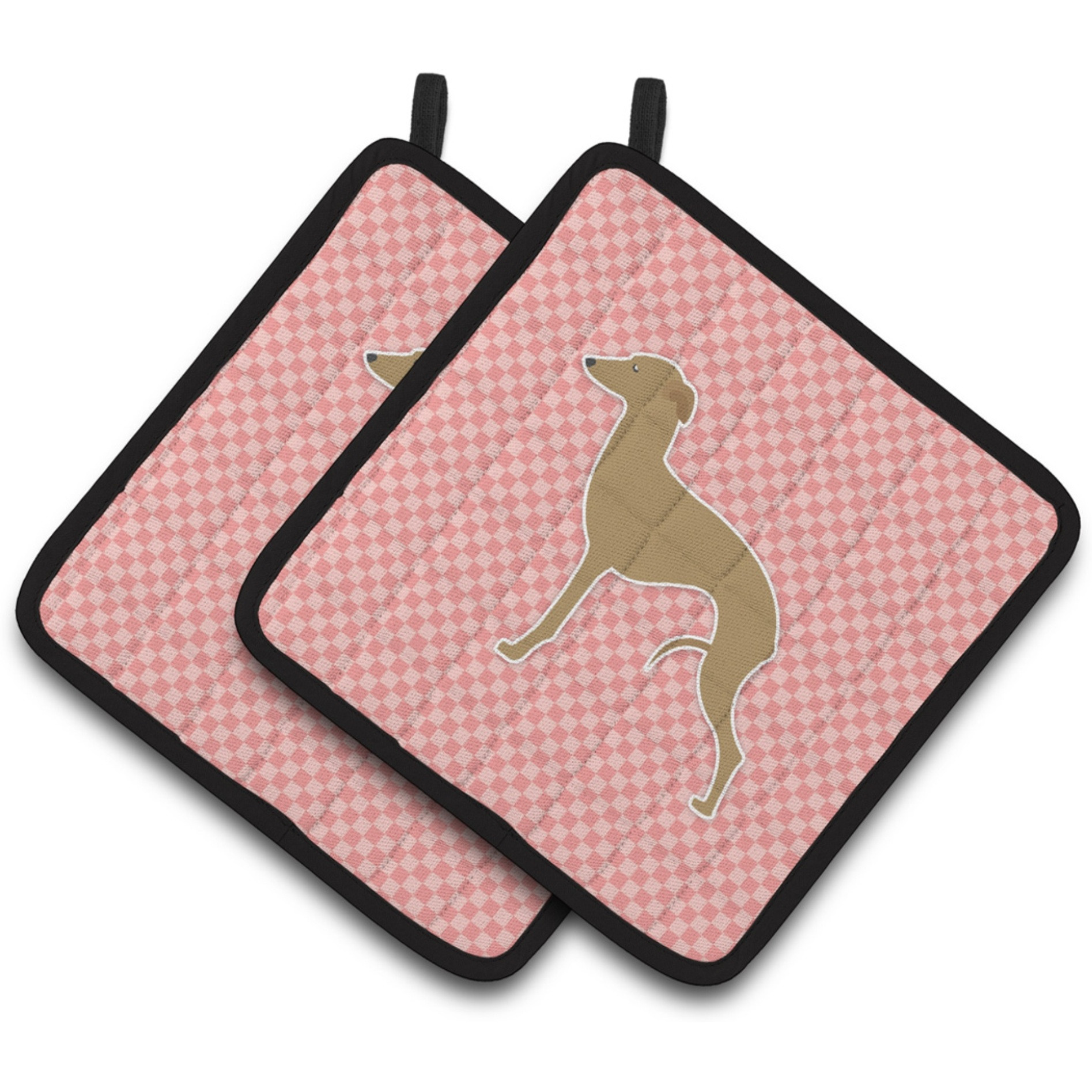 &quotCaroline's Treasures Italian Greyhound Checkerboard Pink Pair of Pot Holders BB3614PTHD, 7.5HX7.5W, Multicolor"
