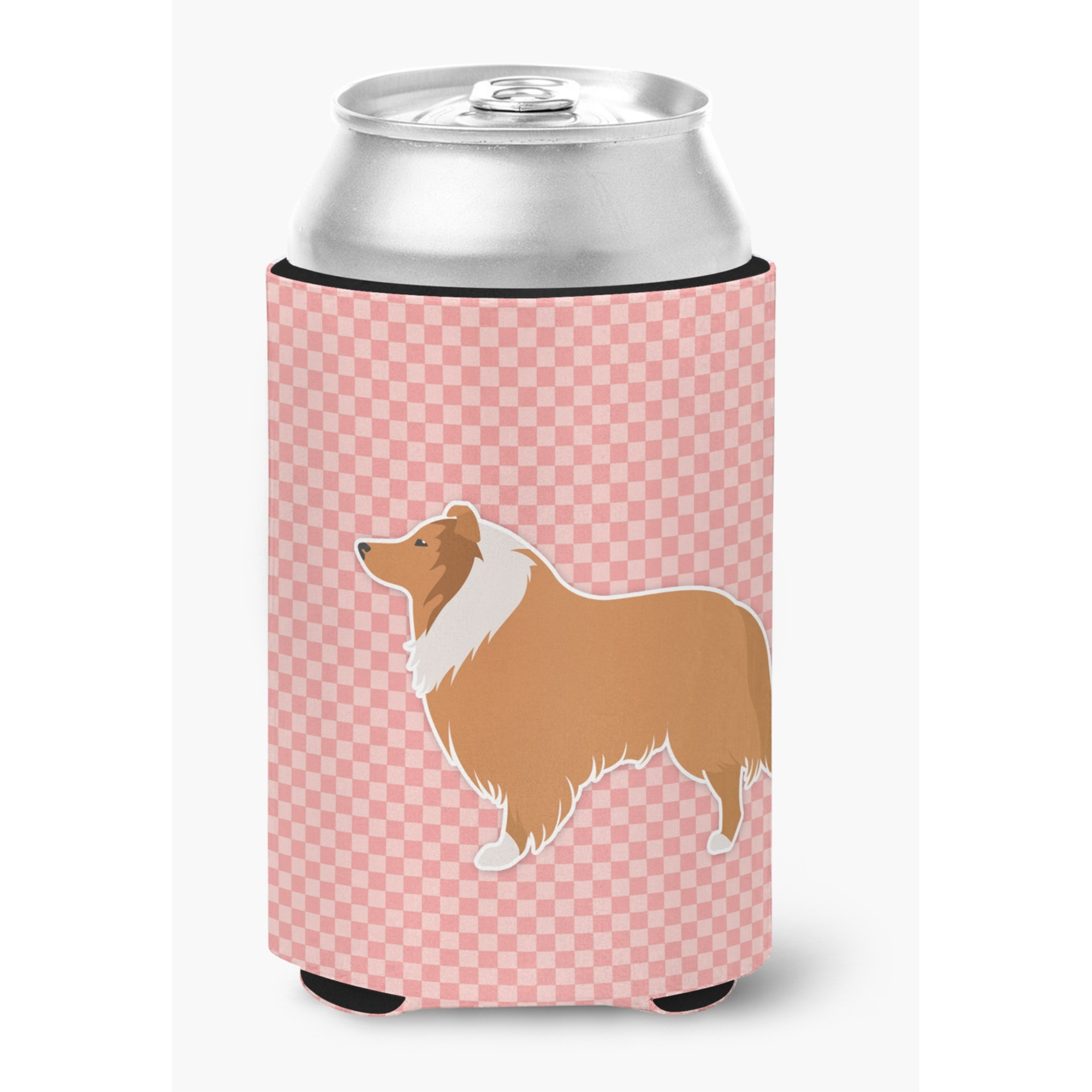 &quotCaroline's Treasures Collie Checkerboard Pink Can or Bottle Hugger BB3616CC, Can Hugger, Multicolor"