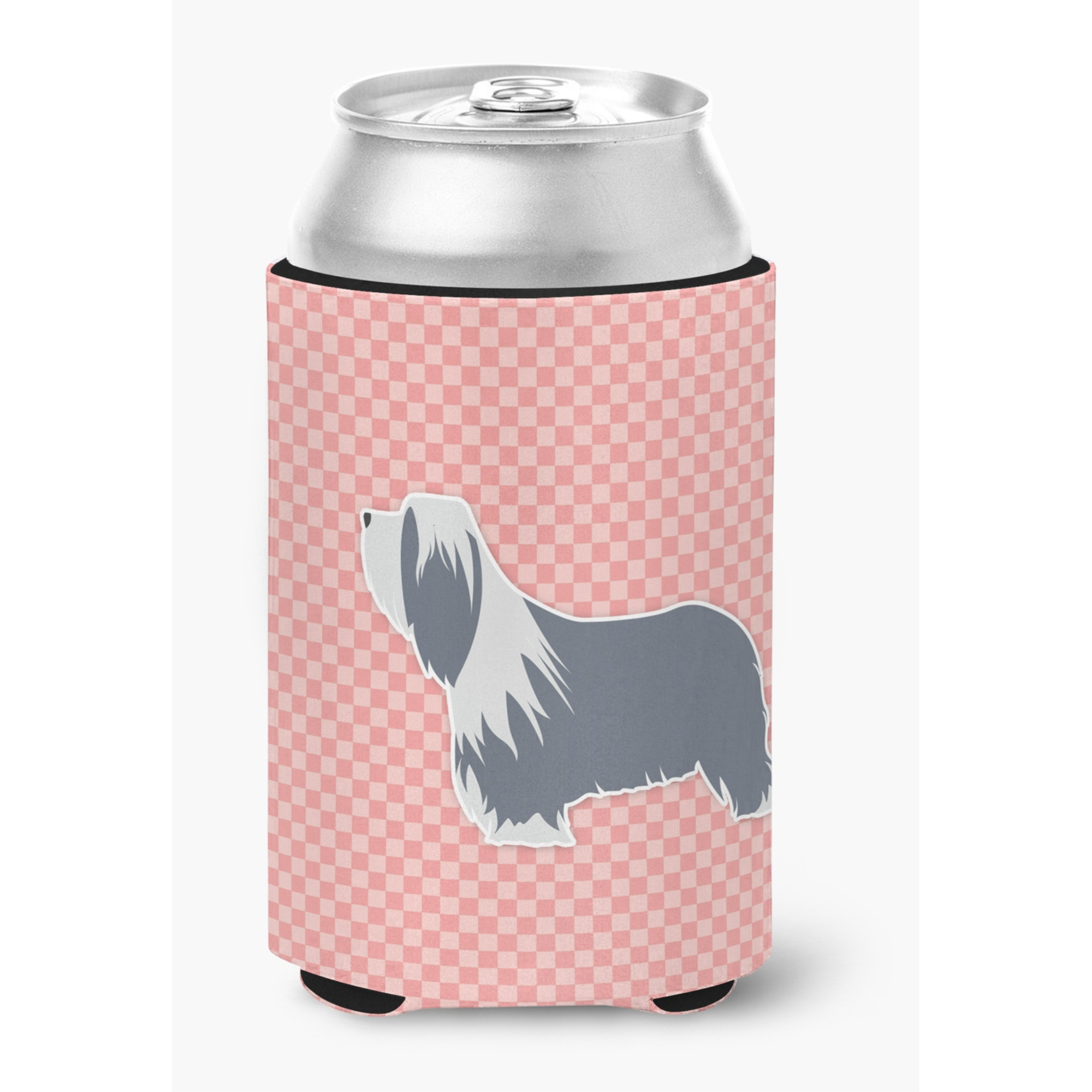 &quotCaroline's Treasures Bearded Collie Checkerboard Pink Can or Bottle Hugger BB3617CC, Can Hugger, Multicolor"