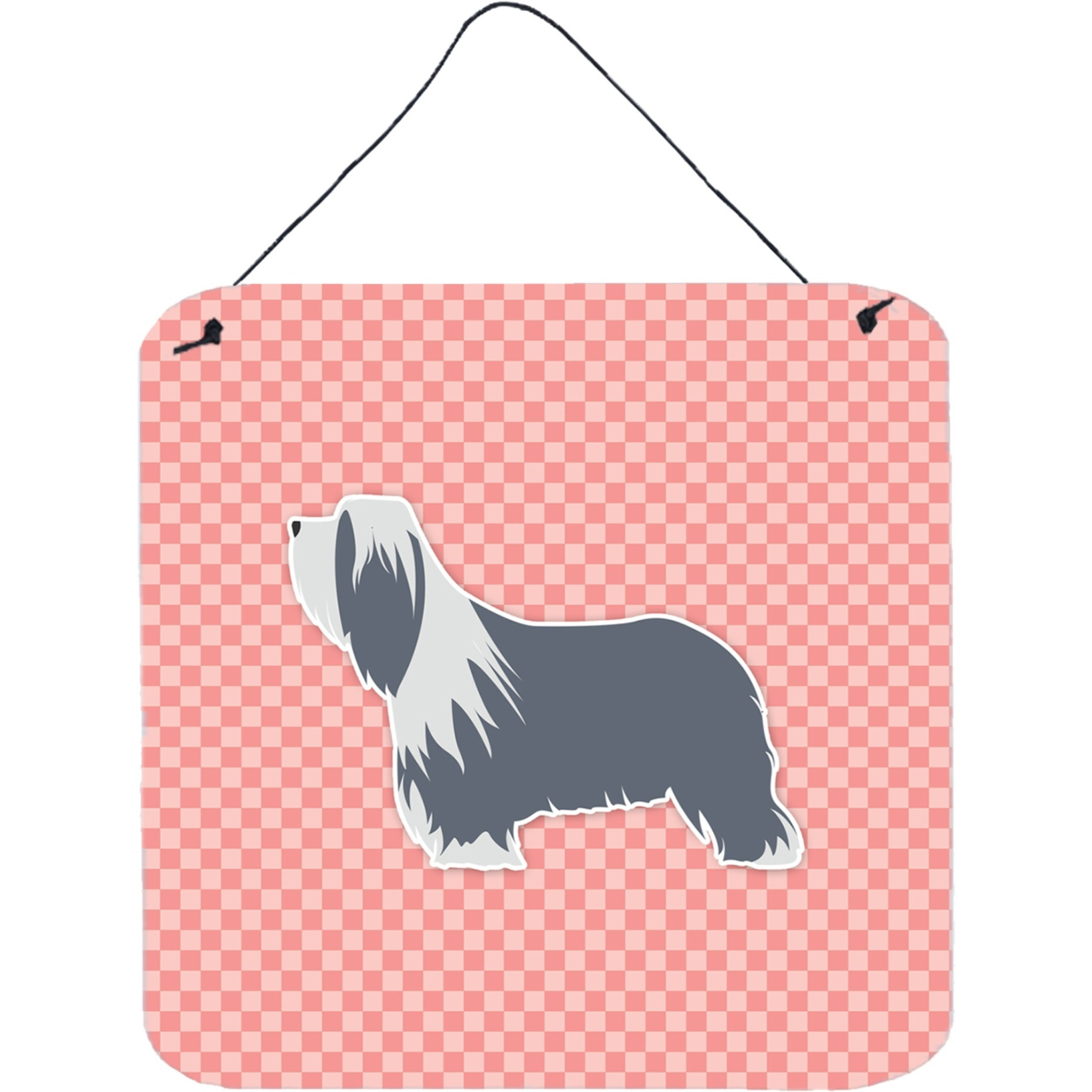 &quotCaroline's Treasures Bearded Collie Checkerboard Pink Wall or Door Hanging Prints BB3617DS66, 6"" x 6"", Multicolor"