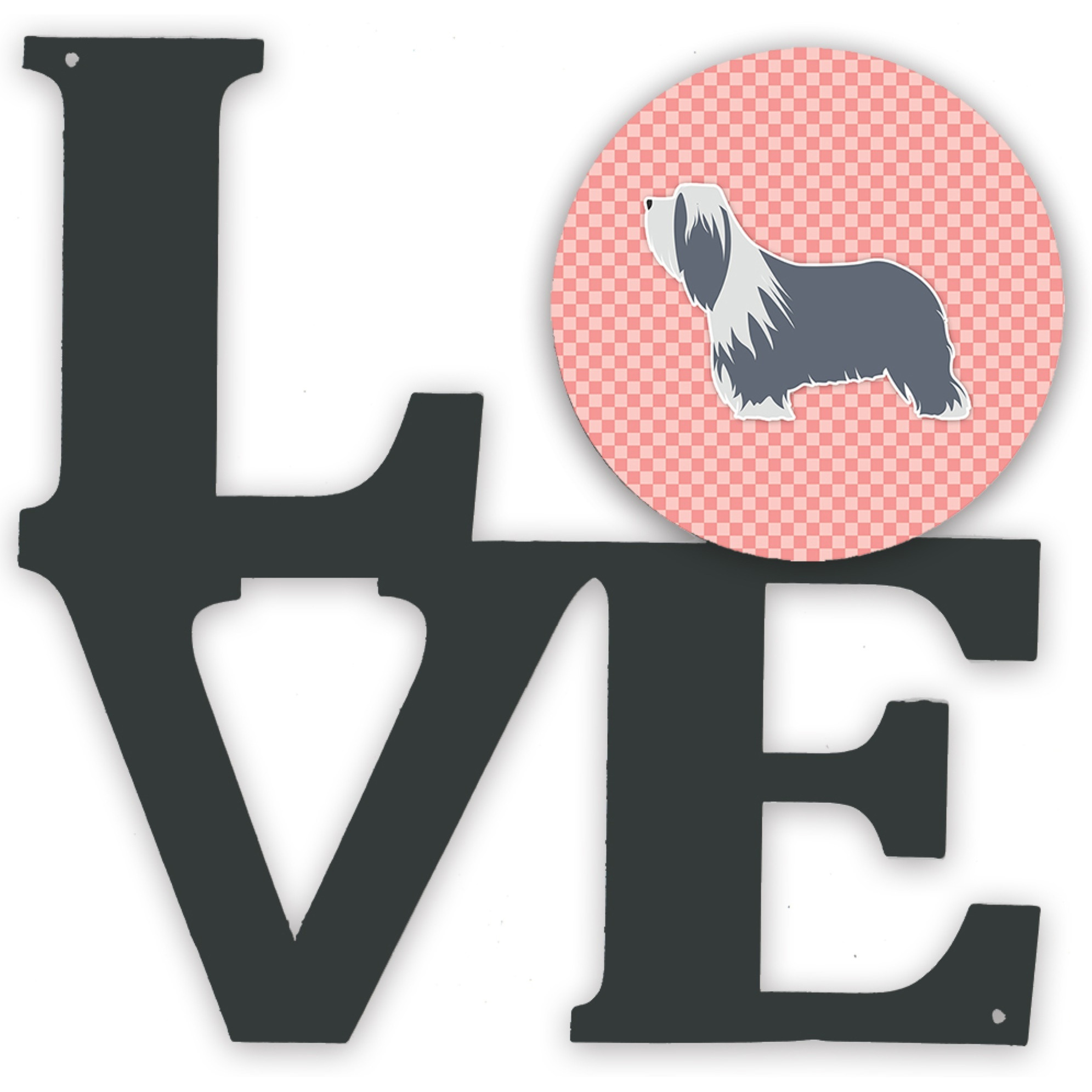 &quotCaroline's Treasures Bearded Collie Checkerboard Pink Metal Artwork Love wall-decor, Multicolor"