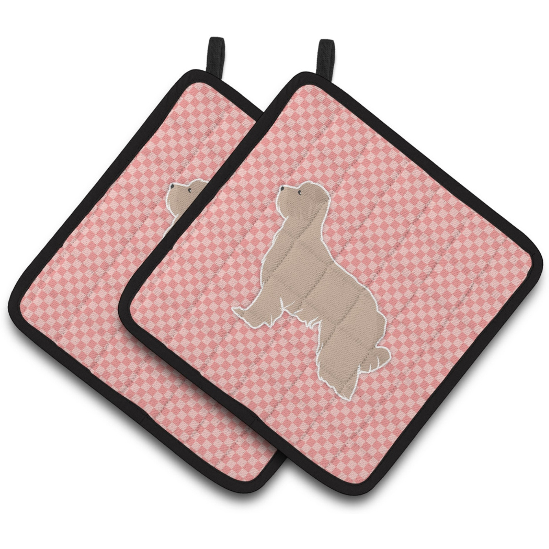 &quotCaroline's Treasures Pyrenean Shepherd Checkerboard Pink Pair of Pot Holders BB3618PTHD, 7.5HX7.5W, Multicolor"