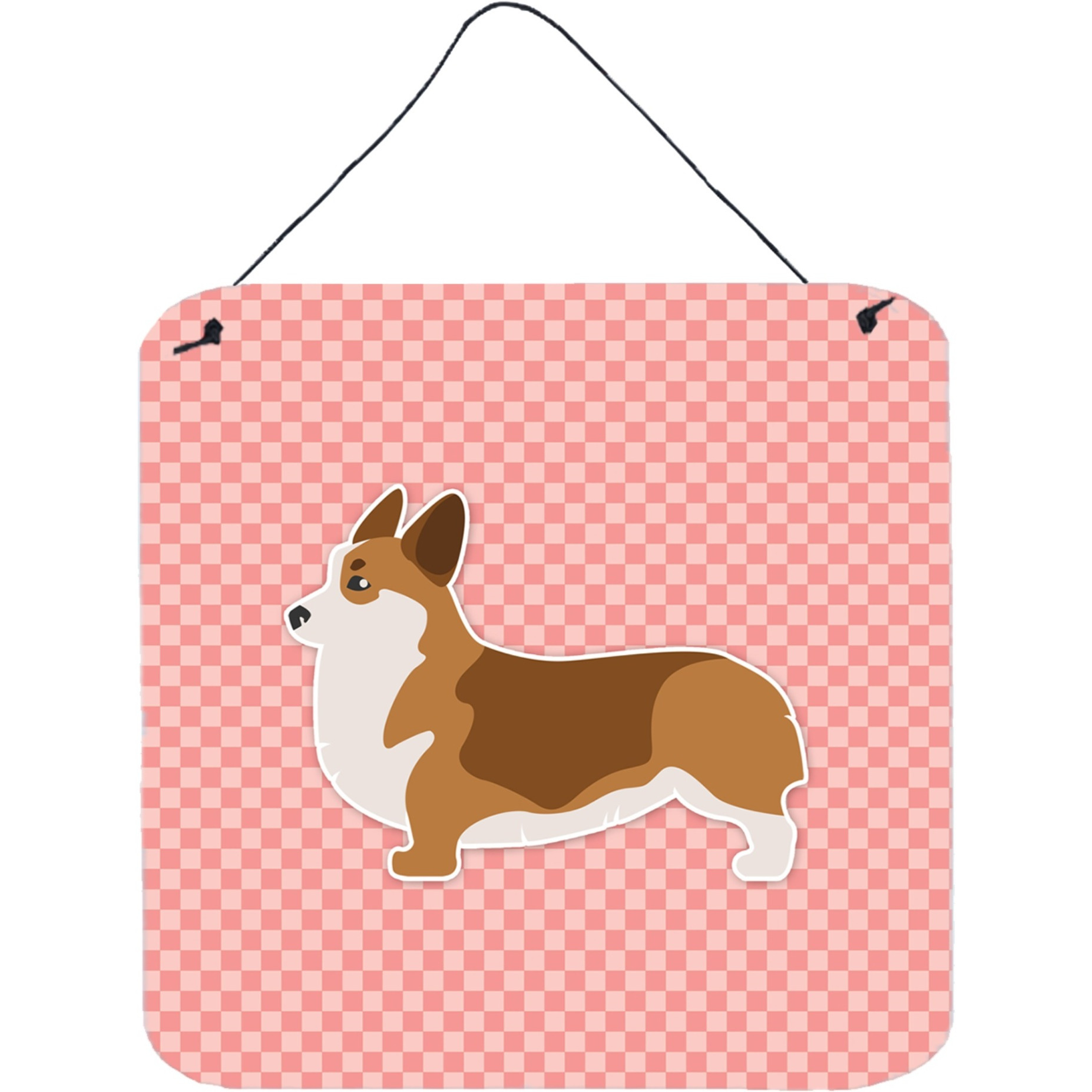 &quotCaroline's Treasures Corgi Checkerboard Pink Wall or Door Hanging Prints BB3620DS66, 6"" x 6"", Multicolor"