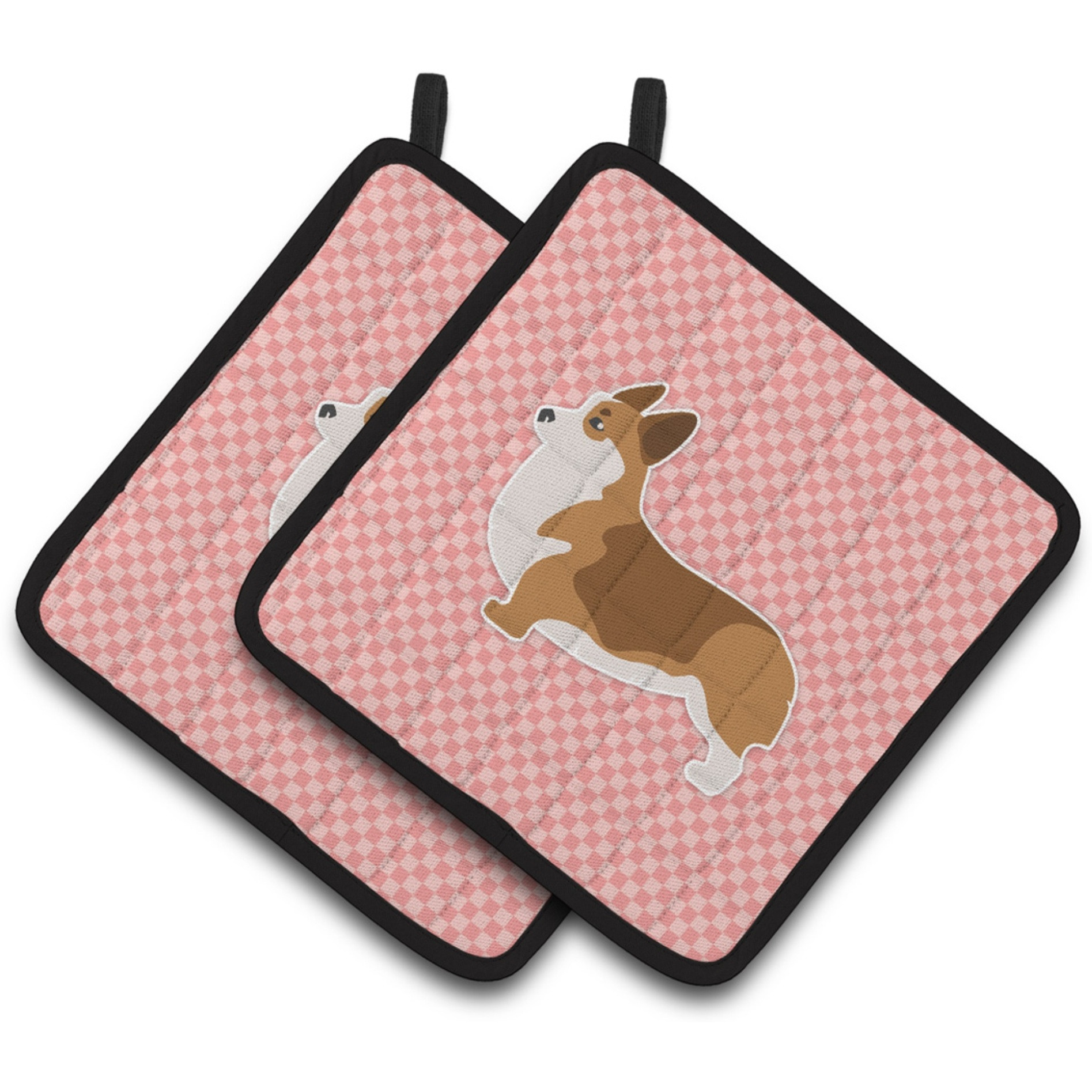 &quotCaroline's Treasures Corgi Checkerboard Pink Pair of Pot Holders BB3620PTHD, 7.5HX7.5W, Multicolor"