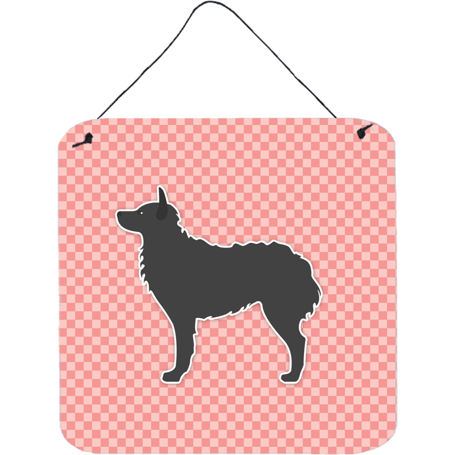 &quotCaroline's Treasures Croatian Sheepdog Checkerboard Pink Wall or Door Hanging Prints BB3621DS66, 6"" x 6"", Multicolor"