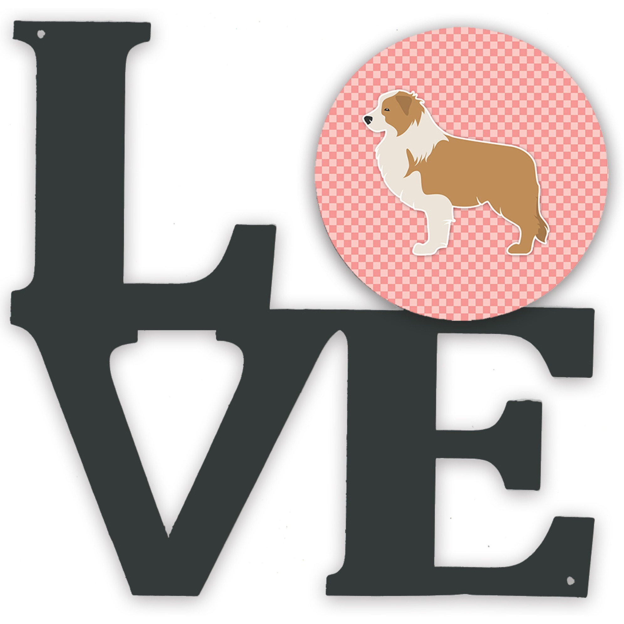 &quotCaroline's Treasures Red Border Collie Checkerboard Pink Metal Artwork Love wall-decor, Multicolor"