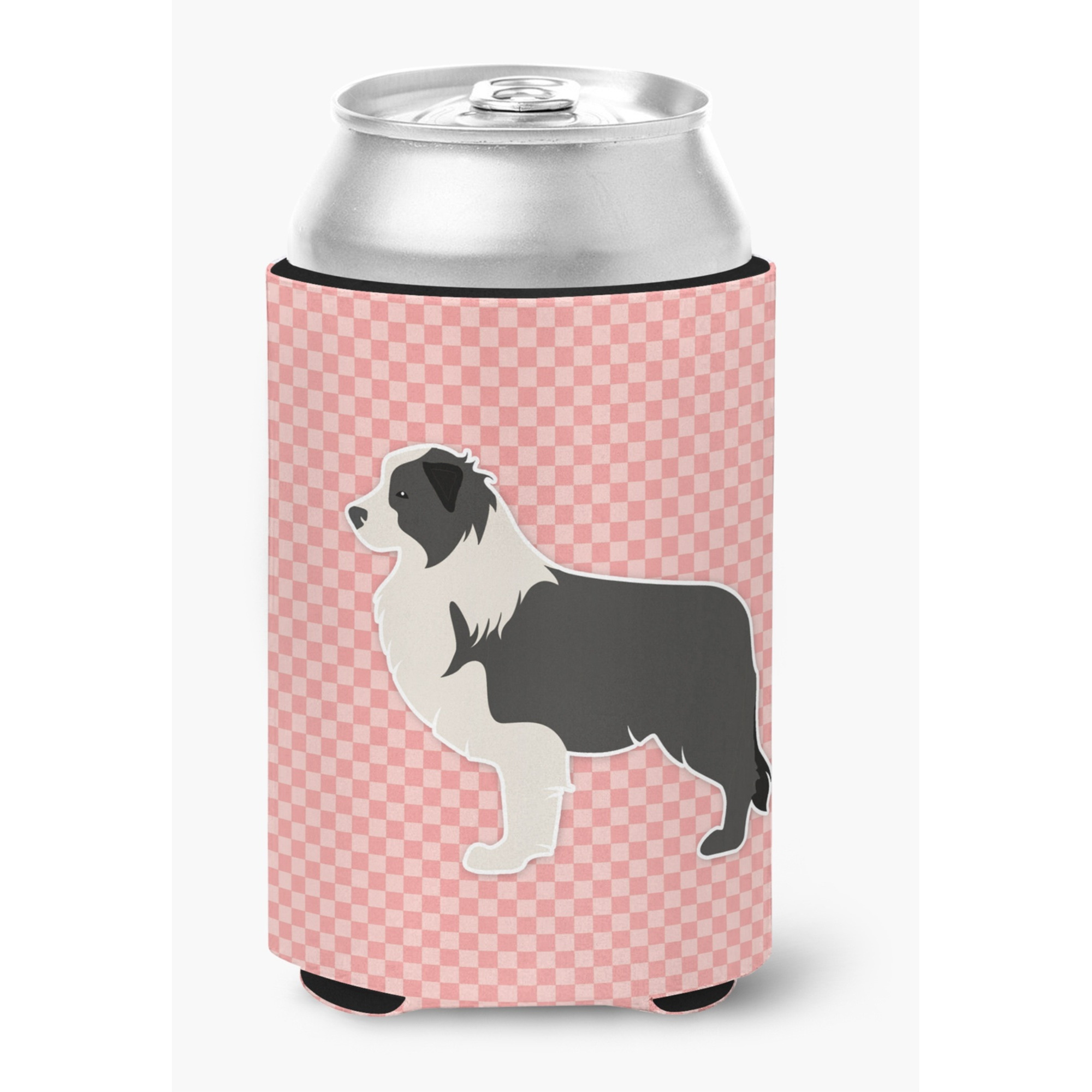 &quotCaroline's Treasures black Border Collie Checkerboard Pink Can or Bottle Hugger BB3623CC, Can Hugger, Multicolor"