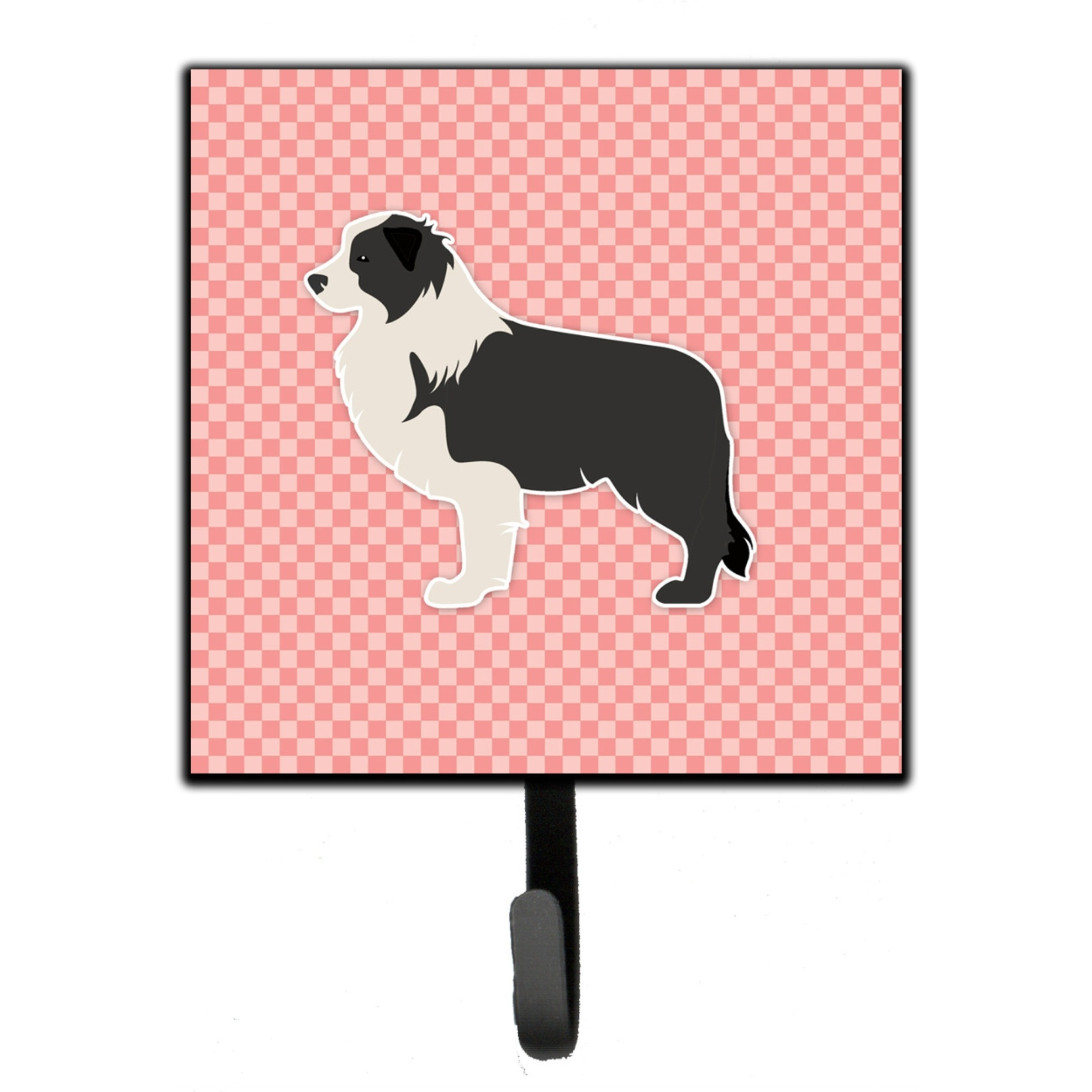 &quotCaroline's Treasures Black Border Collie Checkerboard Pink Leash or Key Holder BB3623SH4, Small, Multicolor"