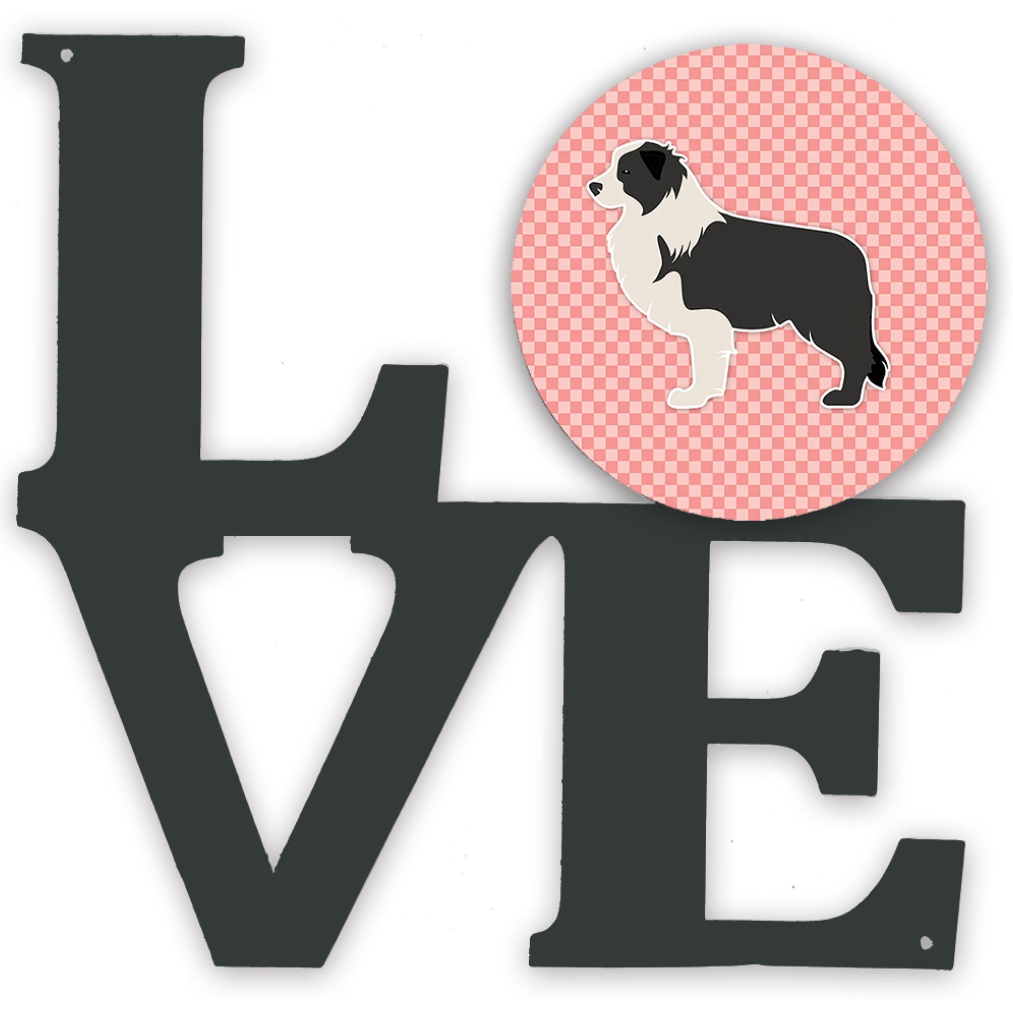 &quotCaroline's Treasures Black Border Collie Checkerboard Pink Metal Artwork Love wall-decor, Multicolor"