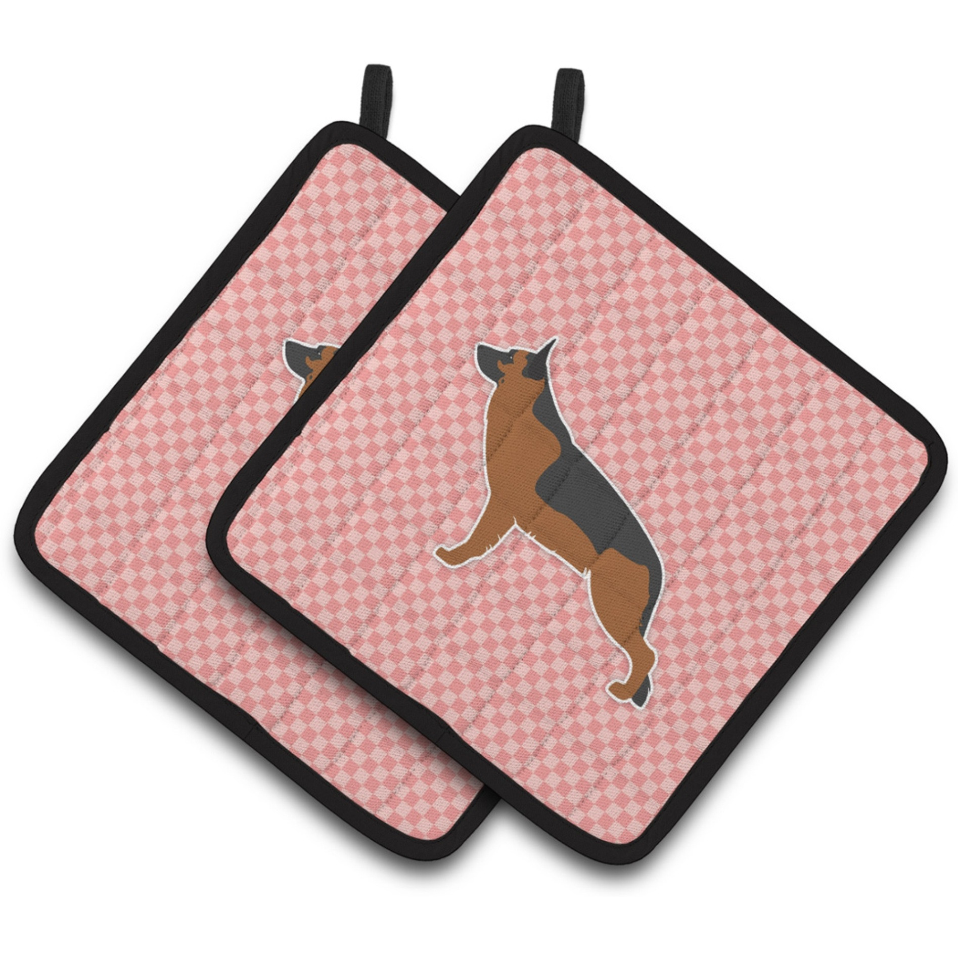 &quotCaroline's Treasures German Shepherd Checkerboard Pink Pair of Pot Holders BB3624PTHD, 7.5HX7.5W, Multicolor"