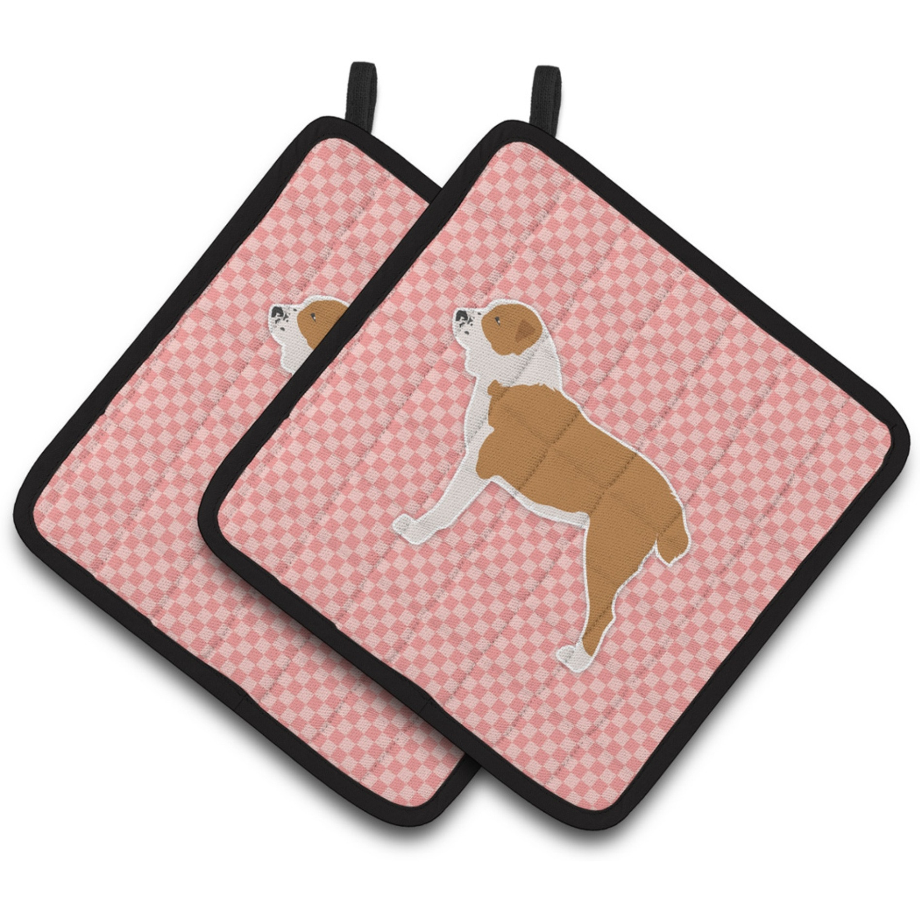 &quotCaroline's Treasures Central Asian Shepherd Dog Checkerboard Pink Pair of Pot Holders BB3628PTHD, 7.5HX7.5W, Multicolor"