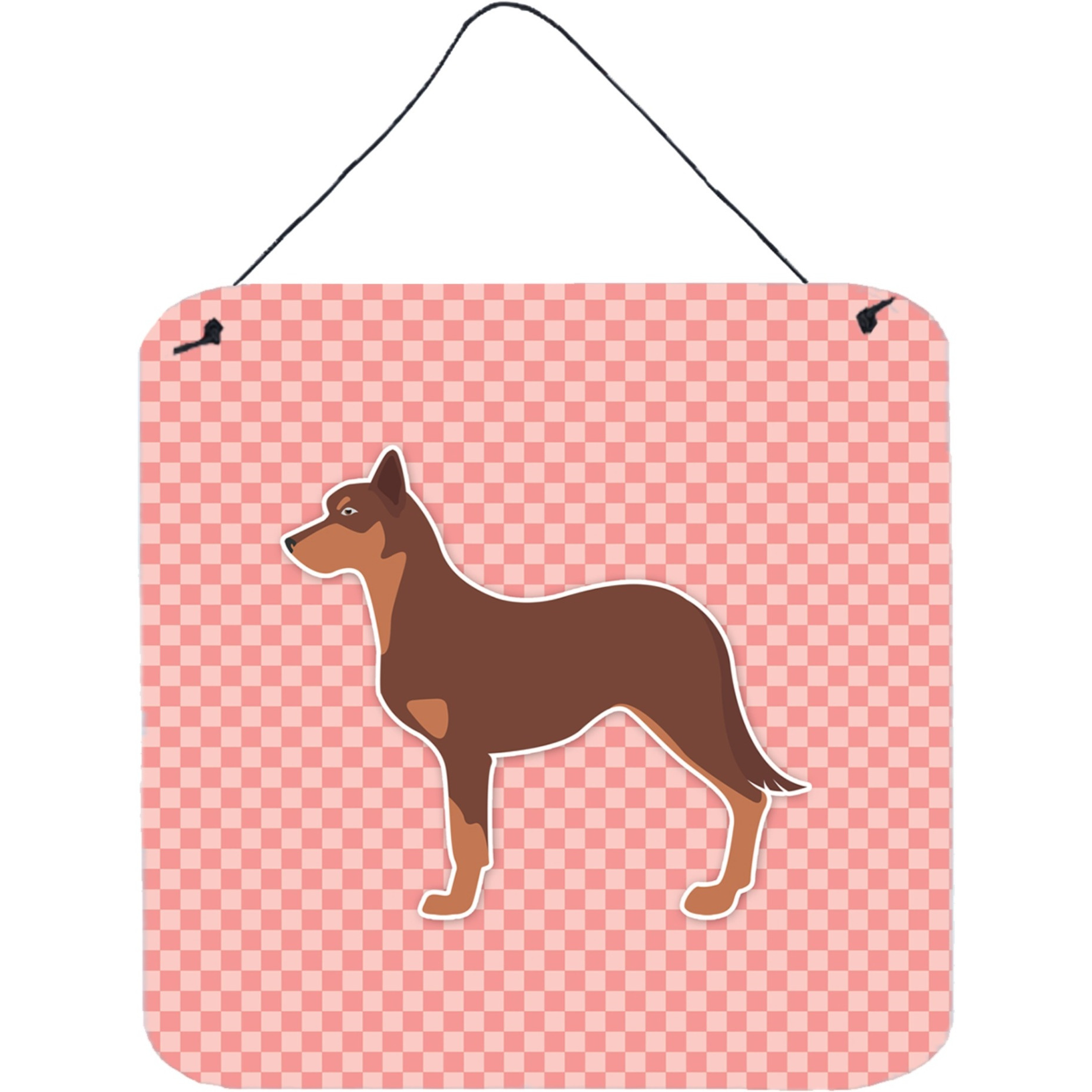 &quotCaroline's Treasures Australian Kelpie Dog Checkerboard Pink Wall or Door Hanging Prints BB3629DS66, 6"" x 6"", Multicolor"
