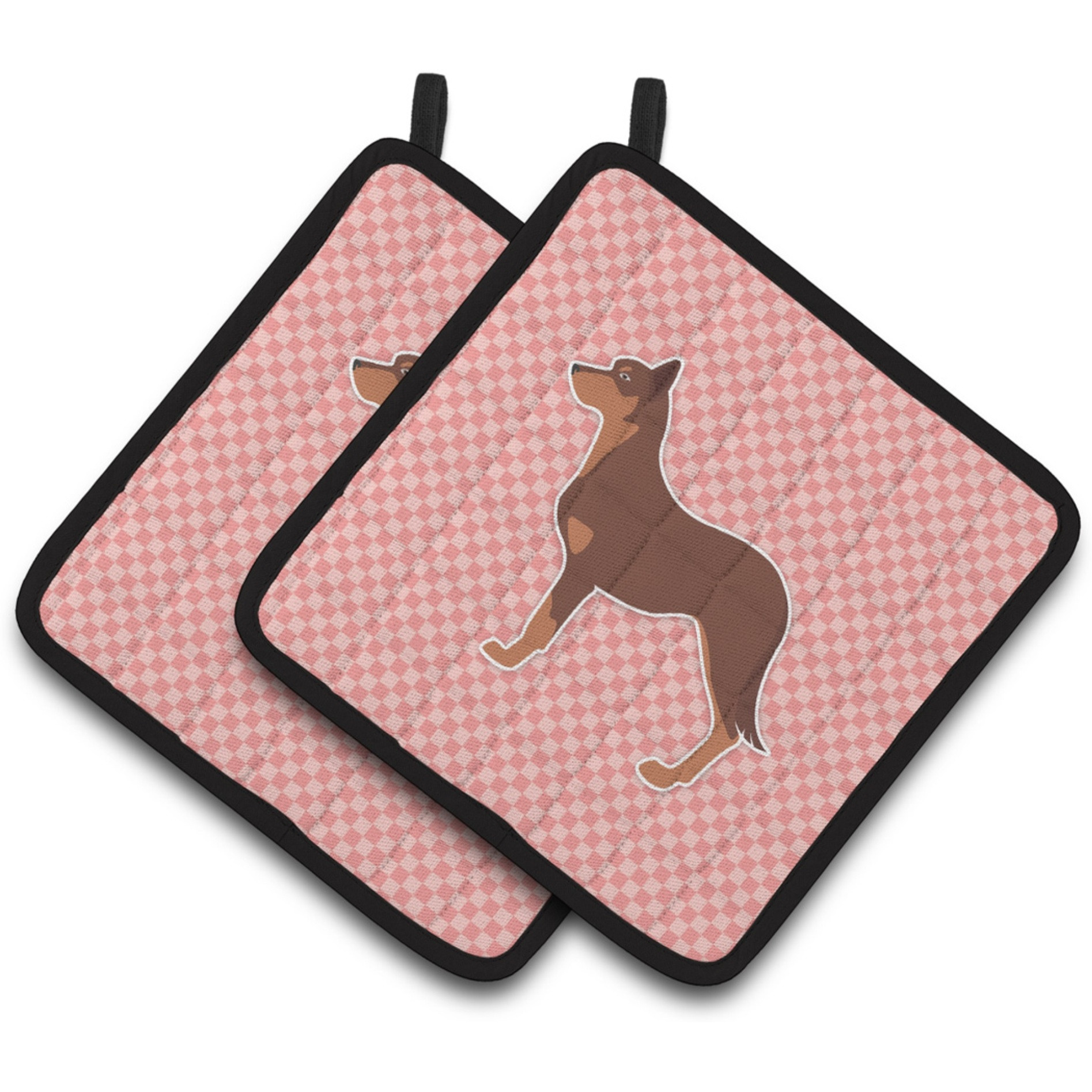 &quotCaroline's Treasures Australian Kelpie Dog Checkerboard Pink Pair of Pot Holders BB3629PTHD, 7.5HX7.5W, Multicolor"