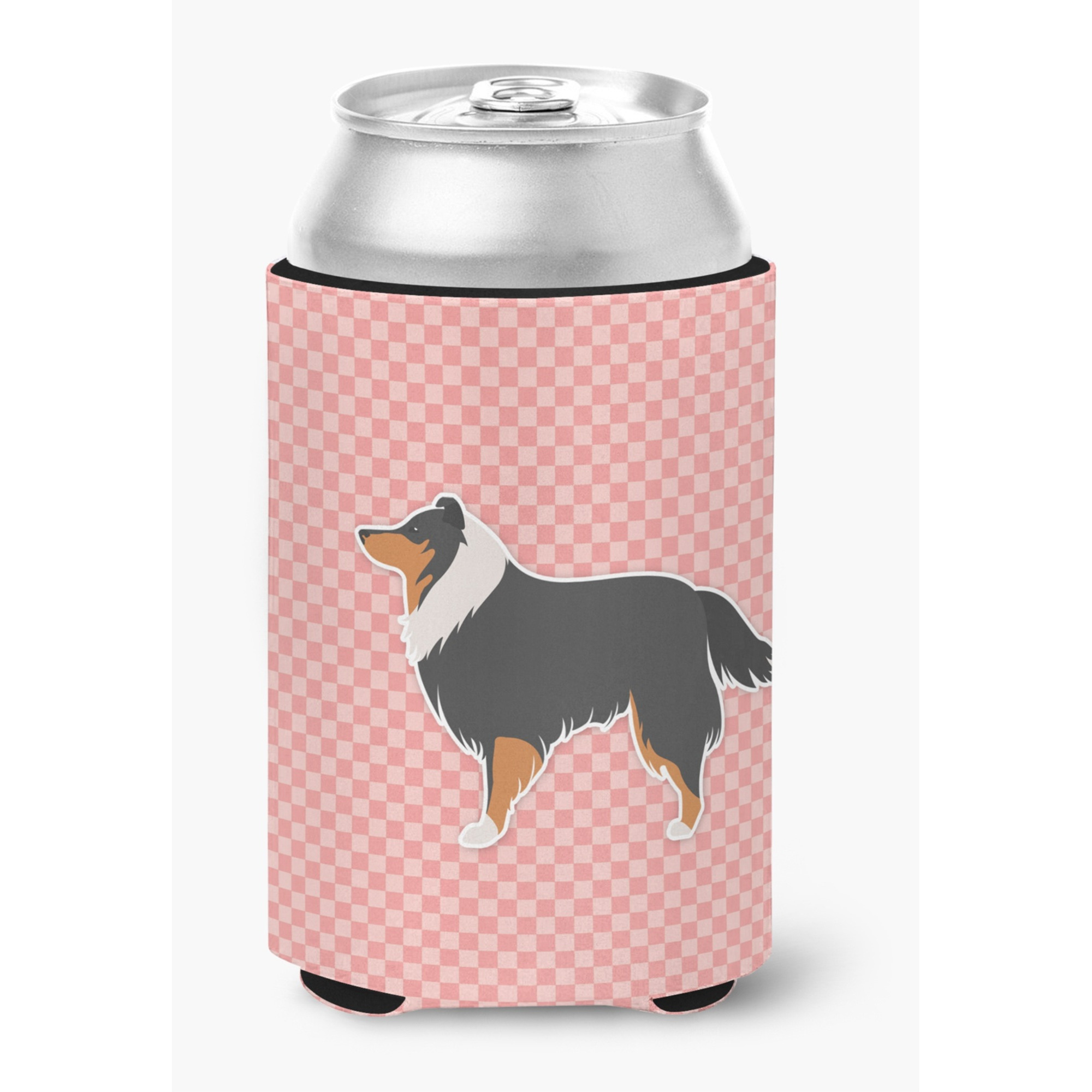 &quotCaroline's Treasures Sheltie/Shetland Sheepdog Checkerboard Pink Can or Bottle Hugger BB3630CC, Can Hugger, Multicolor"