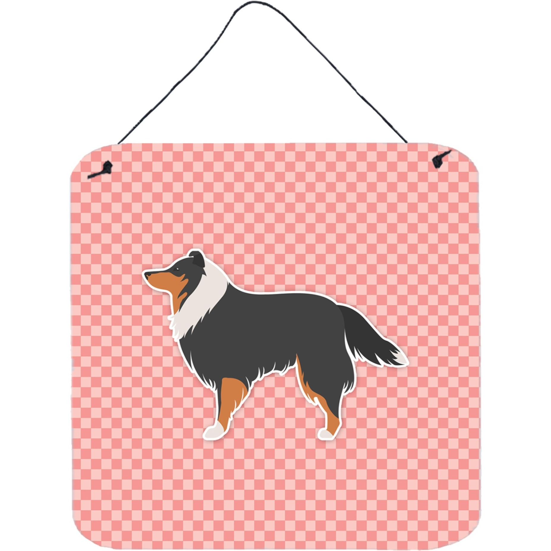 &quotCaroline's Treasures Sheltie/Shetland Sheepdog Checkerboard Pink Wall or Door Hanging Prints BB3630DS66, 6"" x 6"", Multicolor"