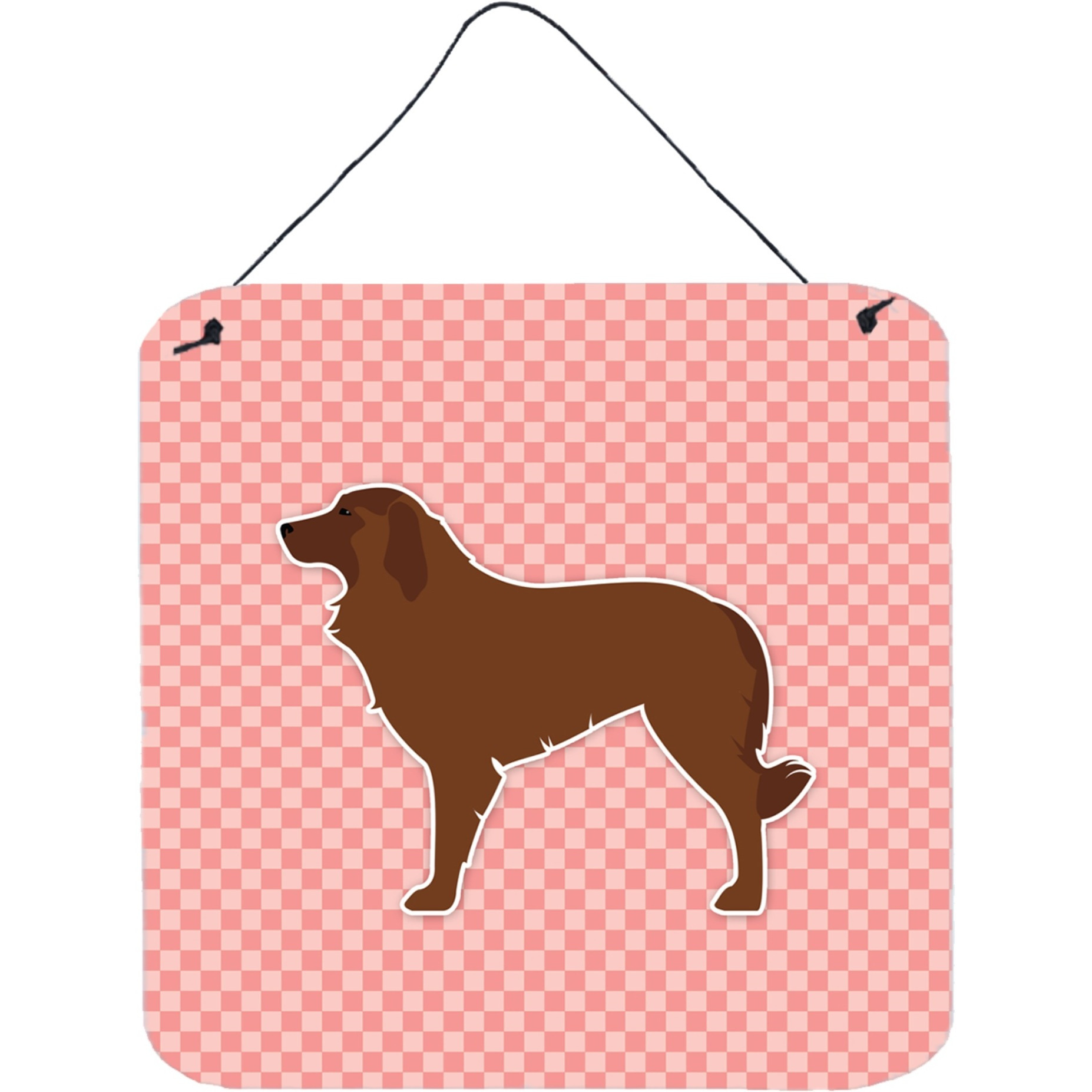 &quotCaroline's Treasures Portuguese Sheepdog Dog Checkerboard Pink Wall or Door Hanging Prints BB3631DS66, 6"" x 6"", Multicolor"