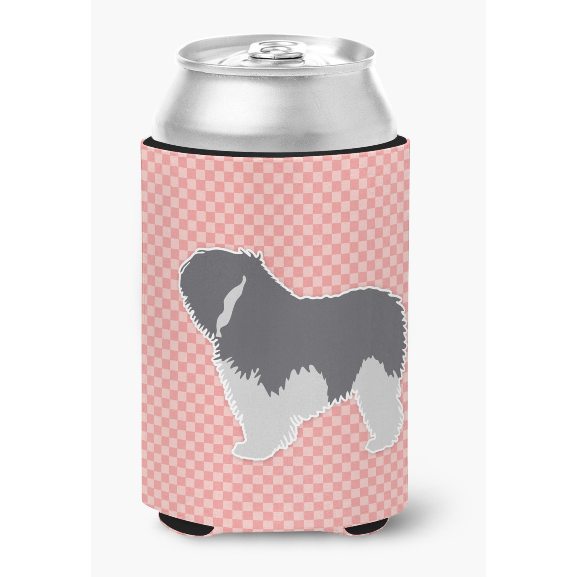 &quotCaroline's Treasures BB3632CC Polish Lowland Sheepdog Dog Checkerboard Pink Can or Bottle Hugger, Multicolor"