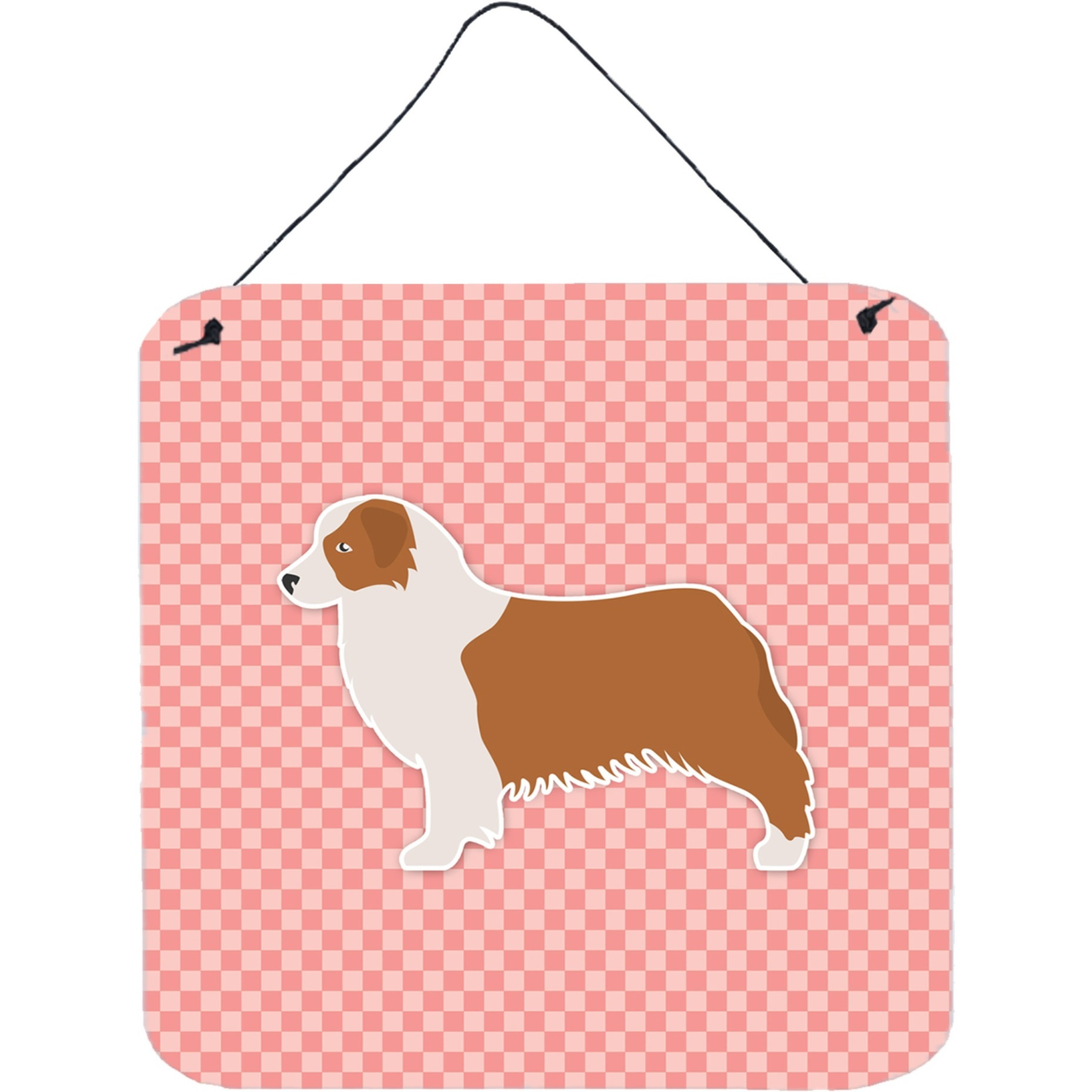 &quotCaroline's Treasures Australian Shepherd Dog Checkerboard Pink Wall or Door Hanging Prints BB3633DS66, 6"" x 6"", Multicolor"