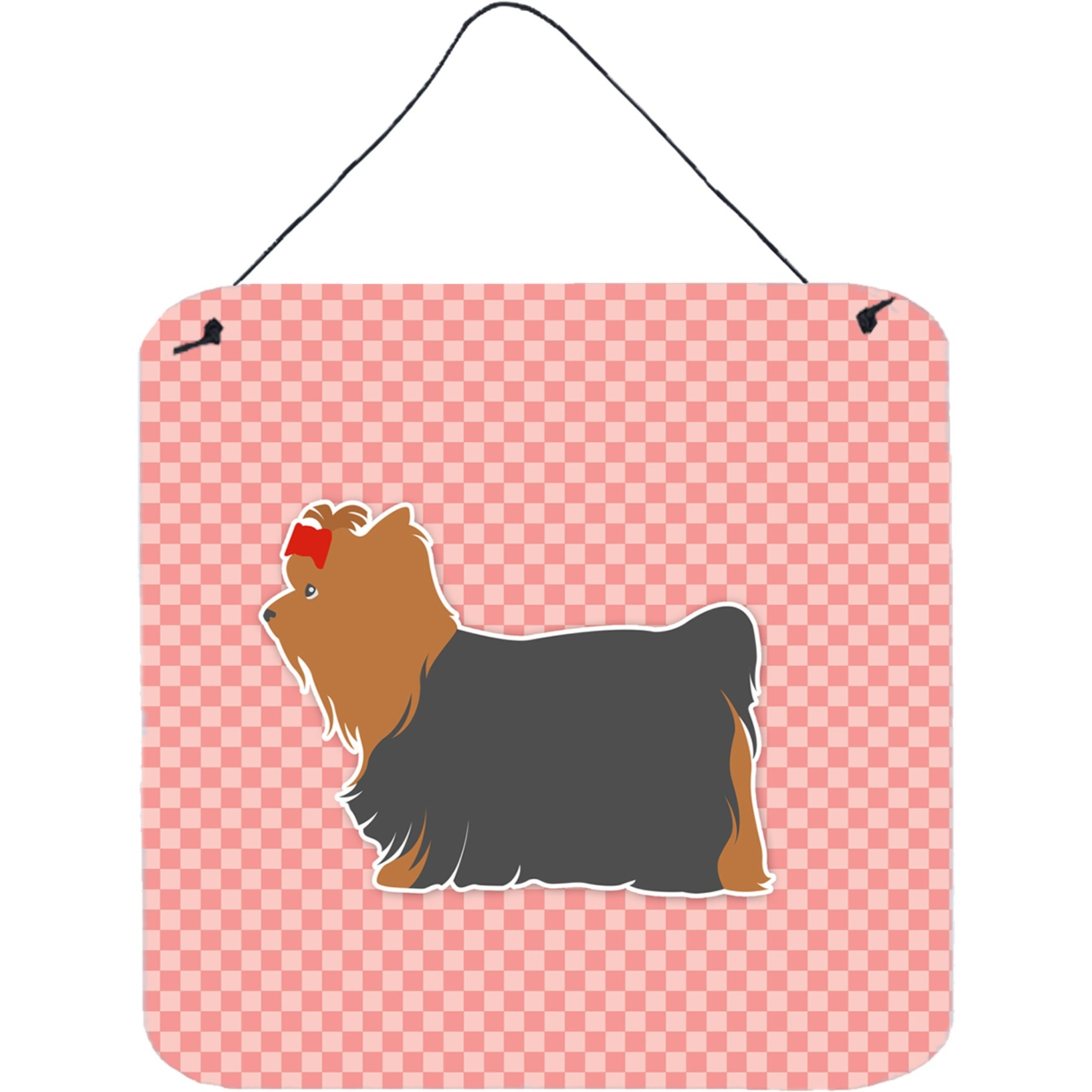 &quotCaroline's Treasures Yorkshire Terrier Yorkie Checkerboard Pink Wall or Door Hanging Prints BB3634DS66, 6"" x 6"", Multicolor"