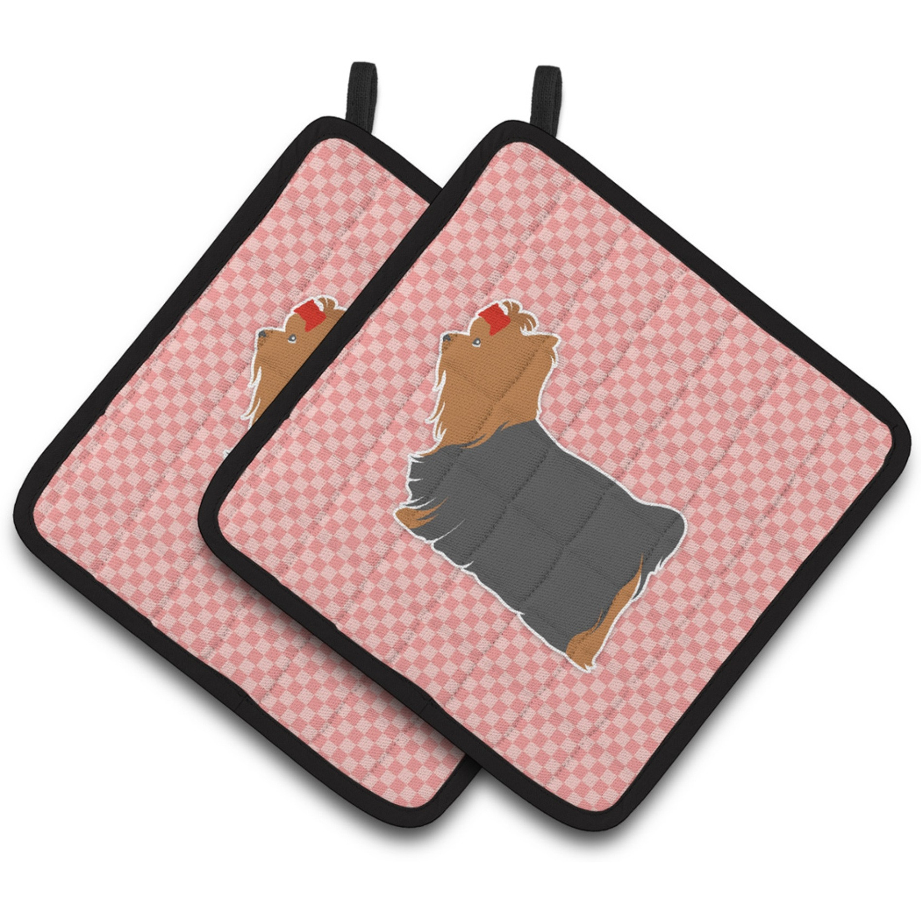 &quotCaroline's Treasures Yorkshire Terrier Yorkie Checkerboard Pink Pair of Pot Holders BB3634PTHD, 7.5HX7.5W, Multicolor"