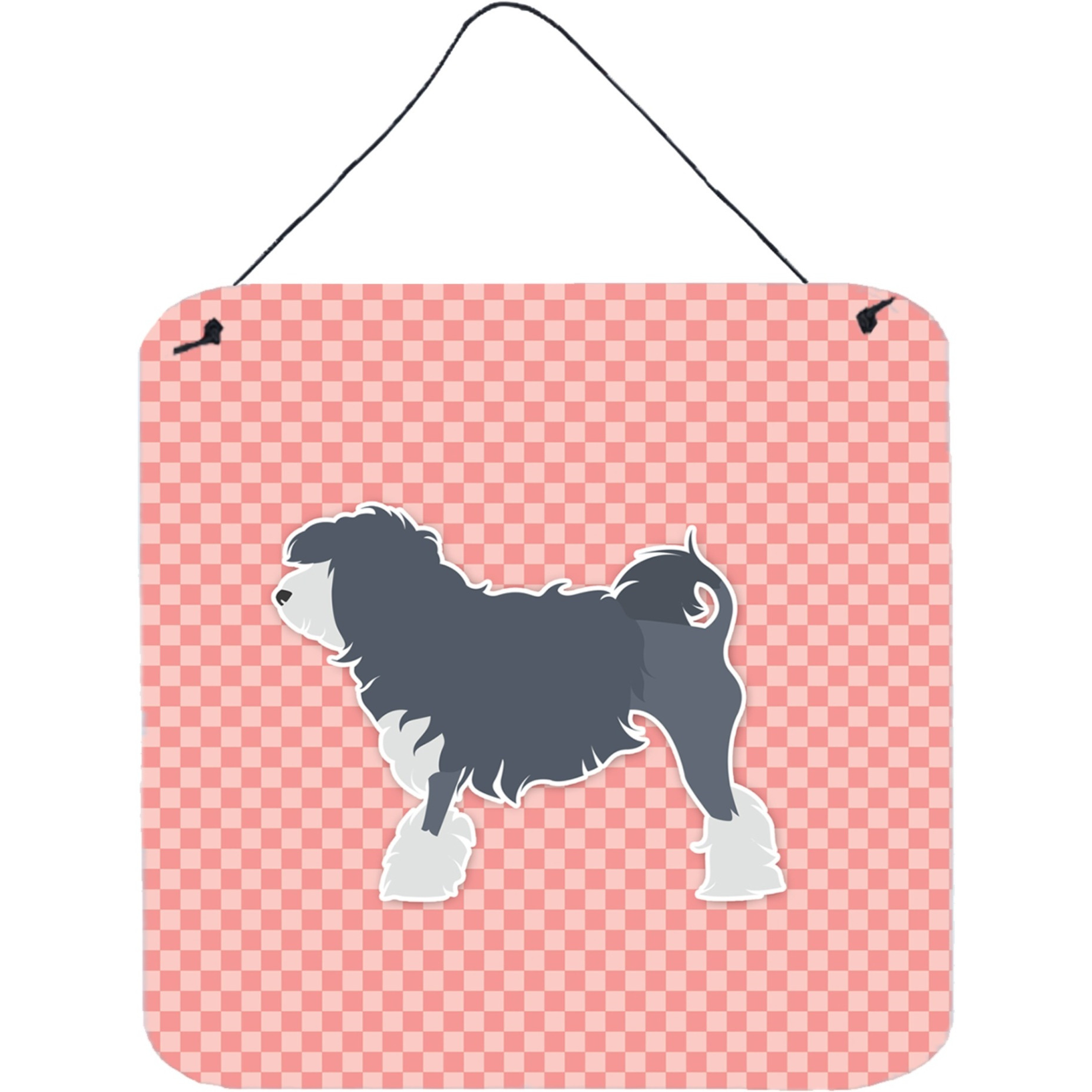 &quotCaroline's Treasures Lowchen Checkerboard Pink Wall or Door Hanging Prints BB3635DS66, 6"" x 6"", Multicolor"