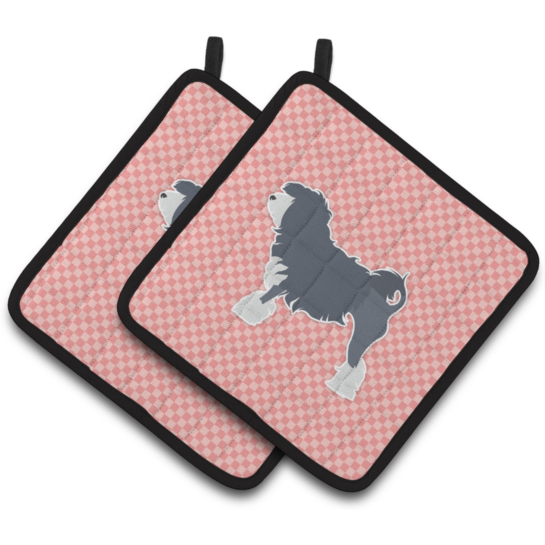 &quotCaroline's Treasures Lowchen Checkerboard Pink Pair of Pot Holders BB3635PTHD, 7.5HX7.5W, Multicolor"