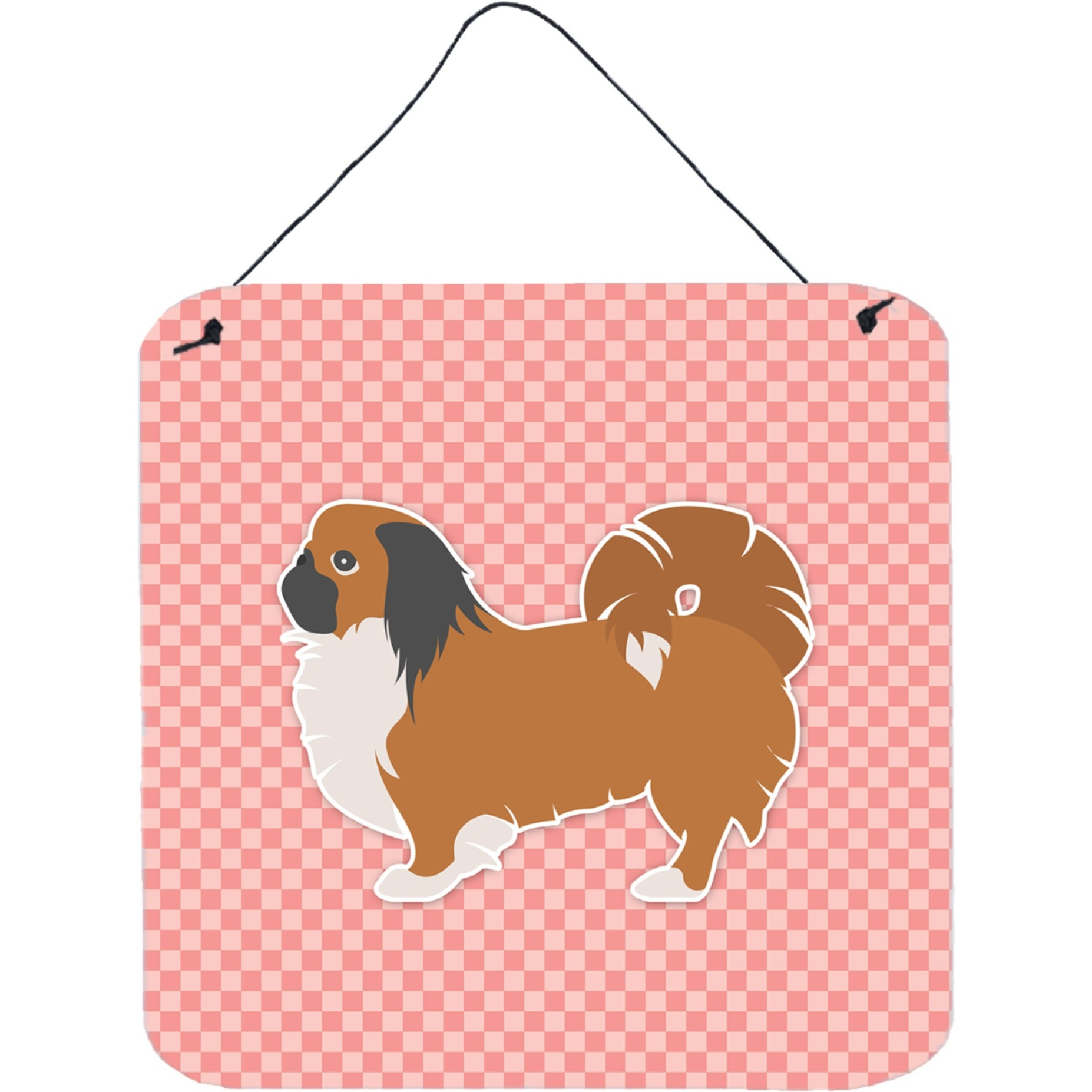 &quotCaroline's Treasures Pekingese Checkerboard Pink Wall or Door Hanging Prints BB3638DS66, 6"" x 6"", Multicolor"