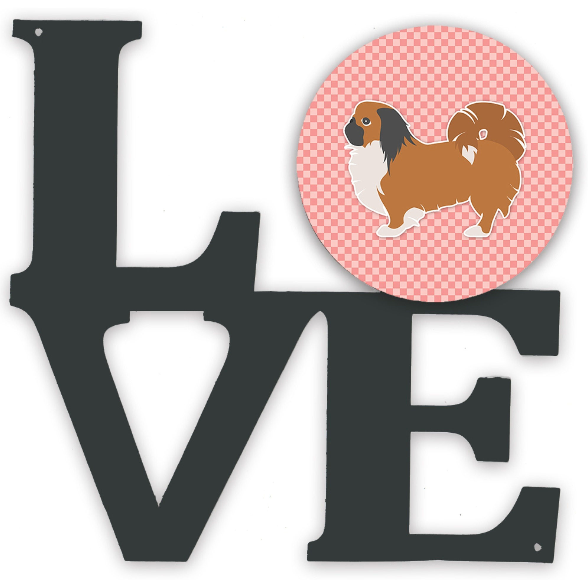 &quotCaroline's Treasures Pekingese Checkerboard Pink Metal Artwork Love wall-decor, Multicolor"