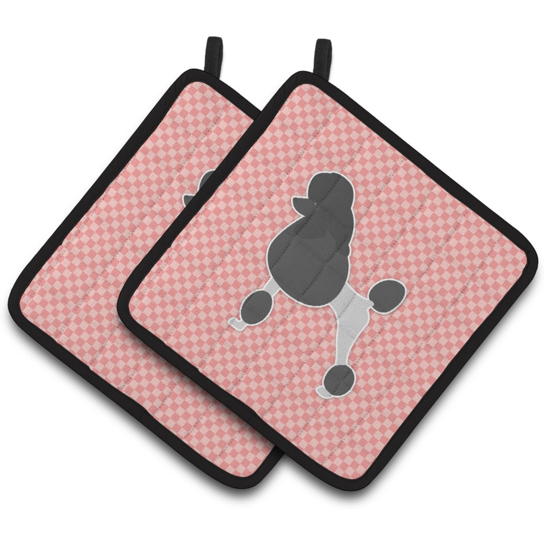 &quotCaroline's Treasures Poodle Checkerboard Pink Pair of Pot Holders BB3639PTHD, 7.5HX7.5W, Multicolor"