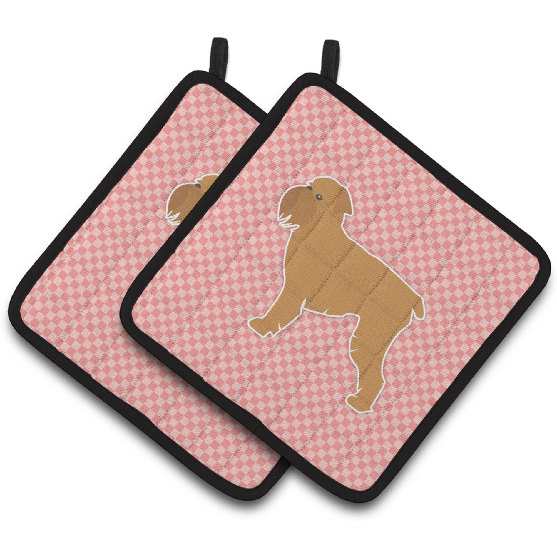 &quotCaroline's Treasures Brussels Griffon Checkerboard Pink Pair of Pot Holders BB3640PTHD, 7.5HX7.5W, Multicolor"