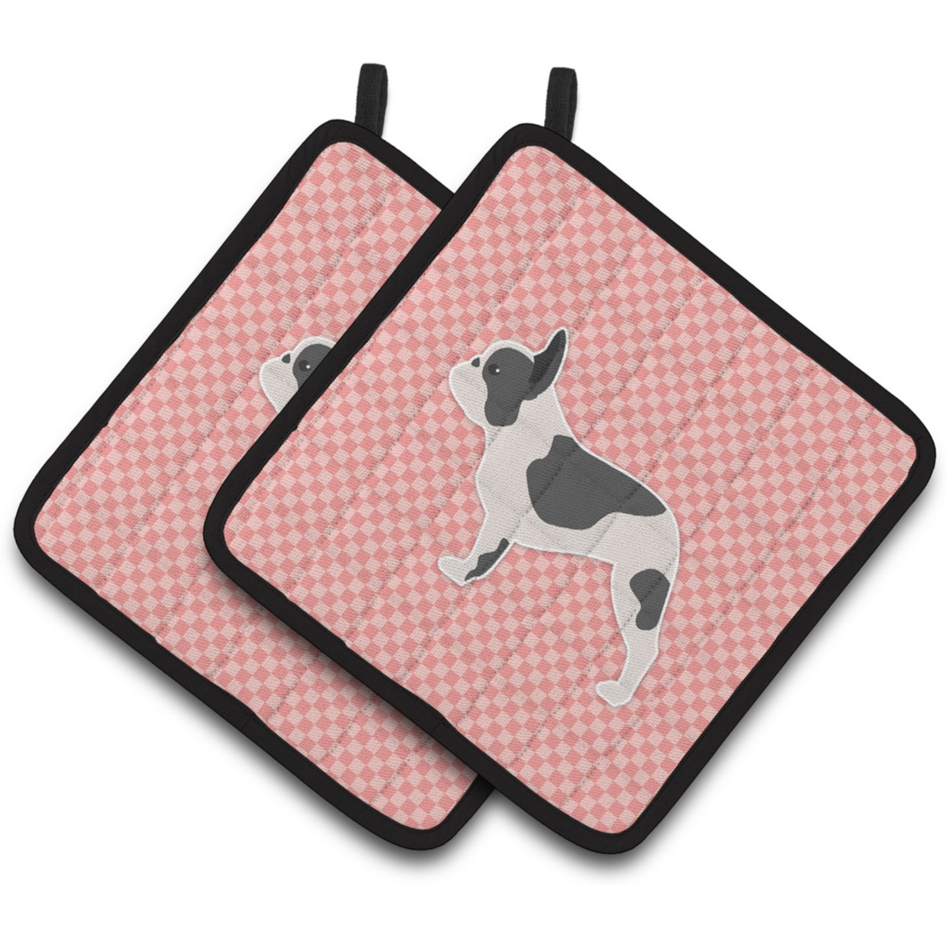 &quotCaroline's Treasures French Bulldog Checkerboard Pink Pair of Pot Holders BB3641PTHD, 7.5HX7.5W, Multicolor"