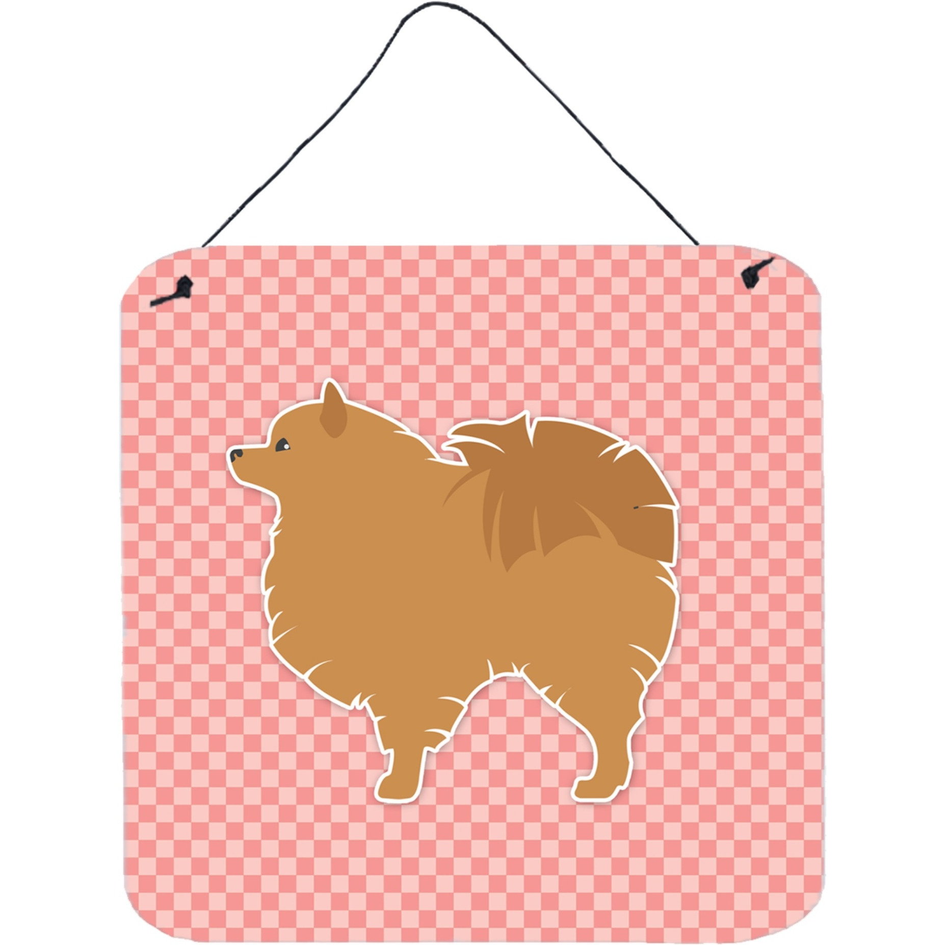 &quotCaroline's Treasures Pomeranian Checkerboard Pink Wall or Door Hanging Prints BB3642DS66, 6"" x 6"", Multicolor"