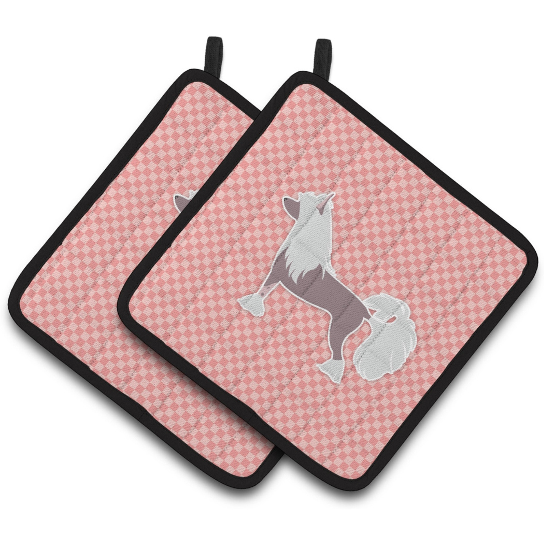 &quotCaroline's Treasures Chinese Crested Checkerboard Pink Pair of Pot Holders BB3643PTHD, 7.5HX7.5W, Multicolor"