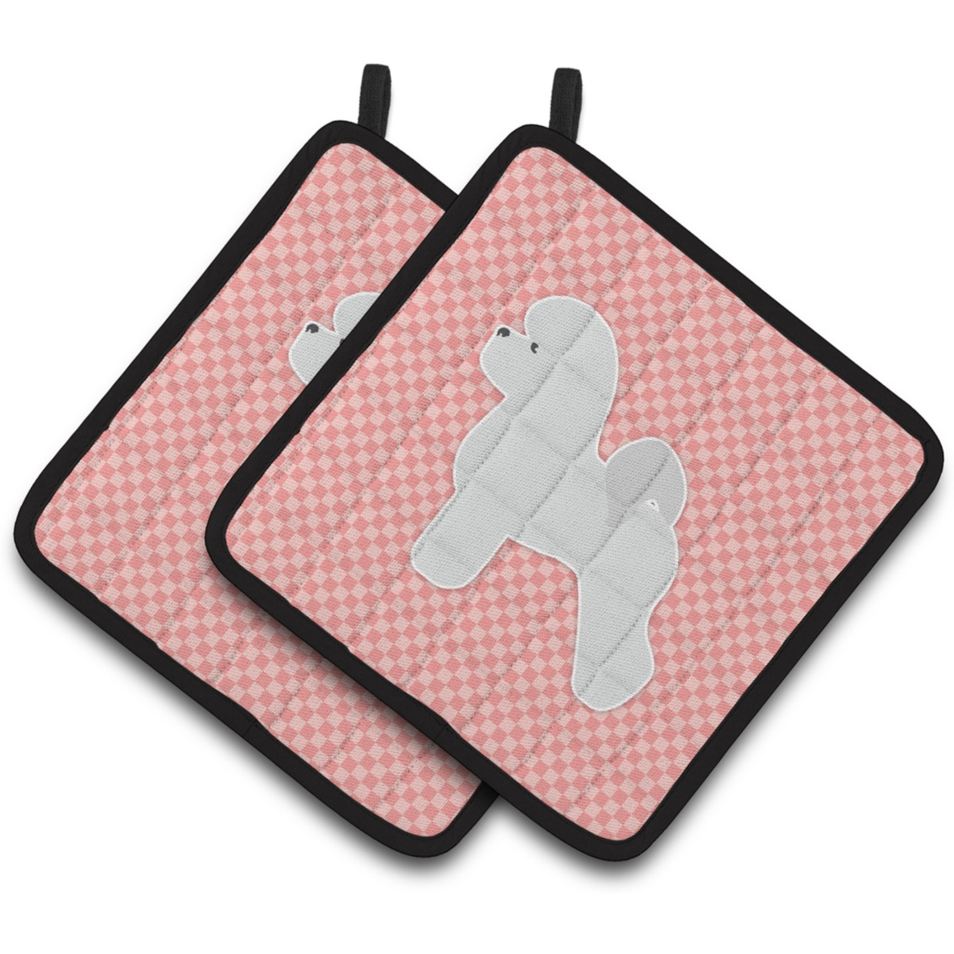 &quotCaroline's Treasures Bichon Frise Checkerboard Pink Pair of Pot Holders BB3645PTHD, 7.5HX7.5W, Multicolor"