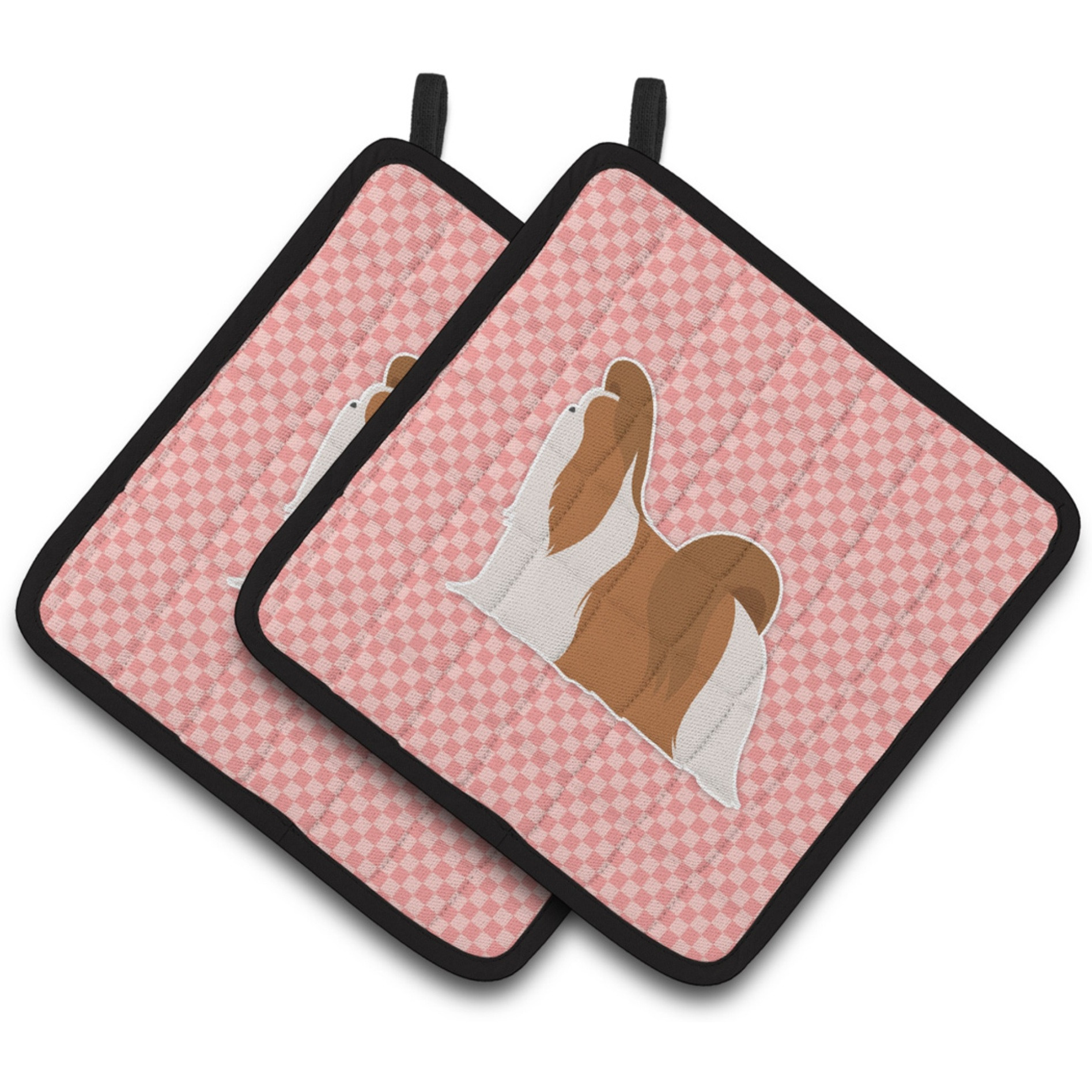 &quotCaroline's Treasures Shih Tzu Checkerboard Pink Pair of Pot Holders BB3646PTHD, 7.5HX7.5W, Multicolor"