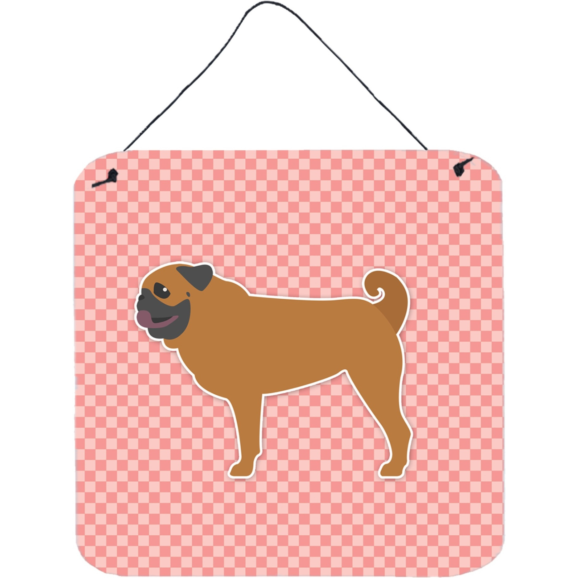 &quotCaroline's Treasures Pug Checkerboard Pink Wall or Door Hanging Prints BB3647DS66, 6"" x 6"", Multicolor"
