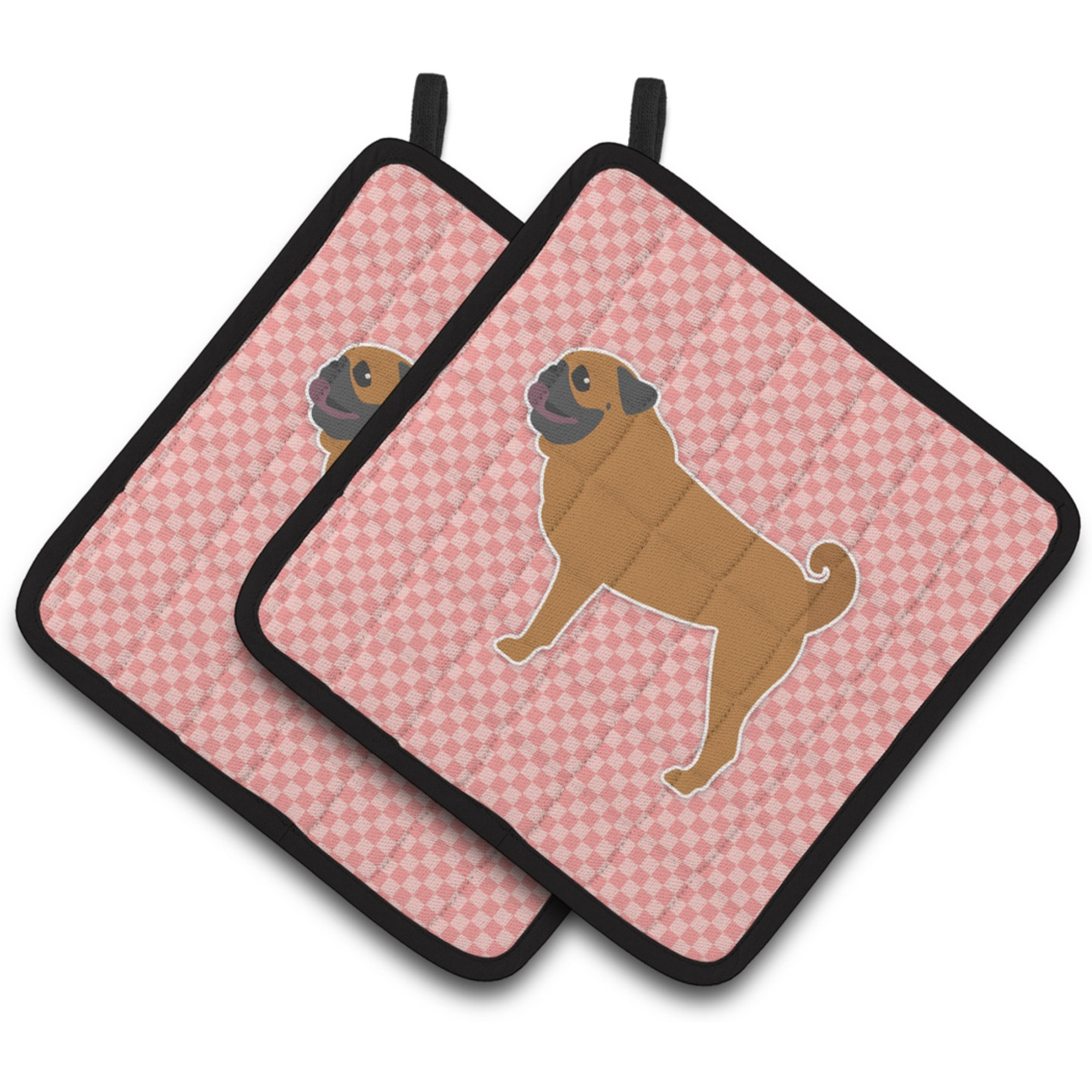 &quotCaroline's Treasures Pug Checkerboard Pink Pair of Pot Holders BB3647PTHD, 7.5HX7.5W, Multicolor"