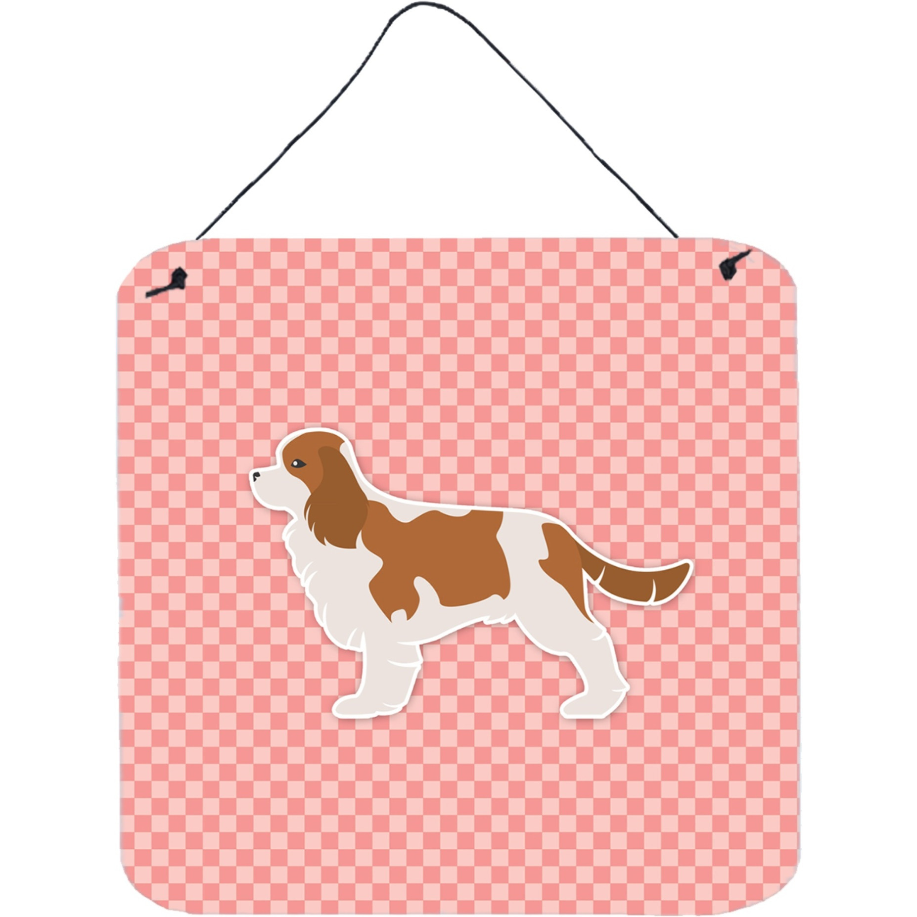 &quotCaroline's Treasures Cavalier King Charles Spaniel Checkerboard Pink Wall or Door Hanging Prints BB3649DS66, 6"" x 6"", Multicolor"