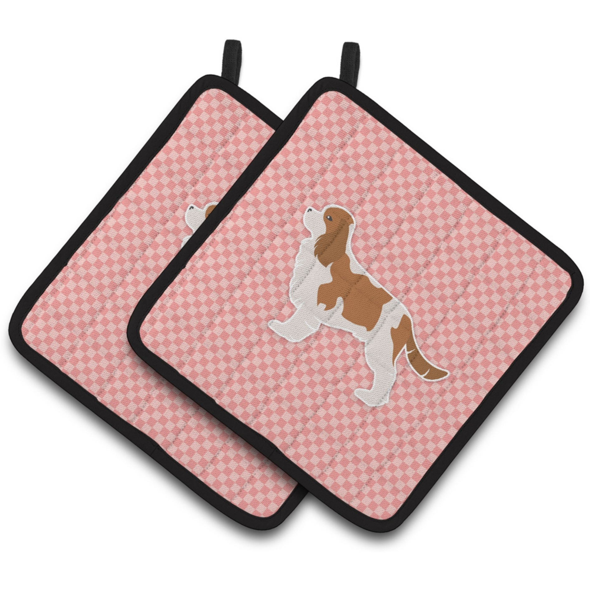 &quotCaroline's Treasures Cavalier King Charles Spaniel Checkerboard Pink Pair of Pot Holders BB3649PTHD, 7.5HX7.5W, Multicolor"