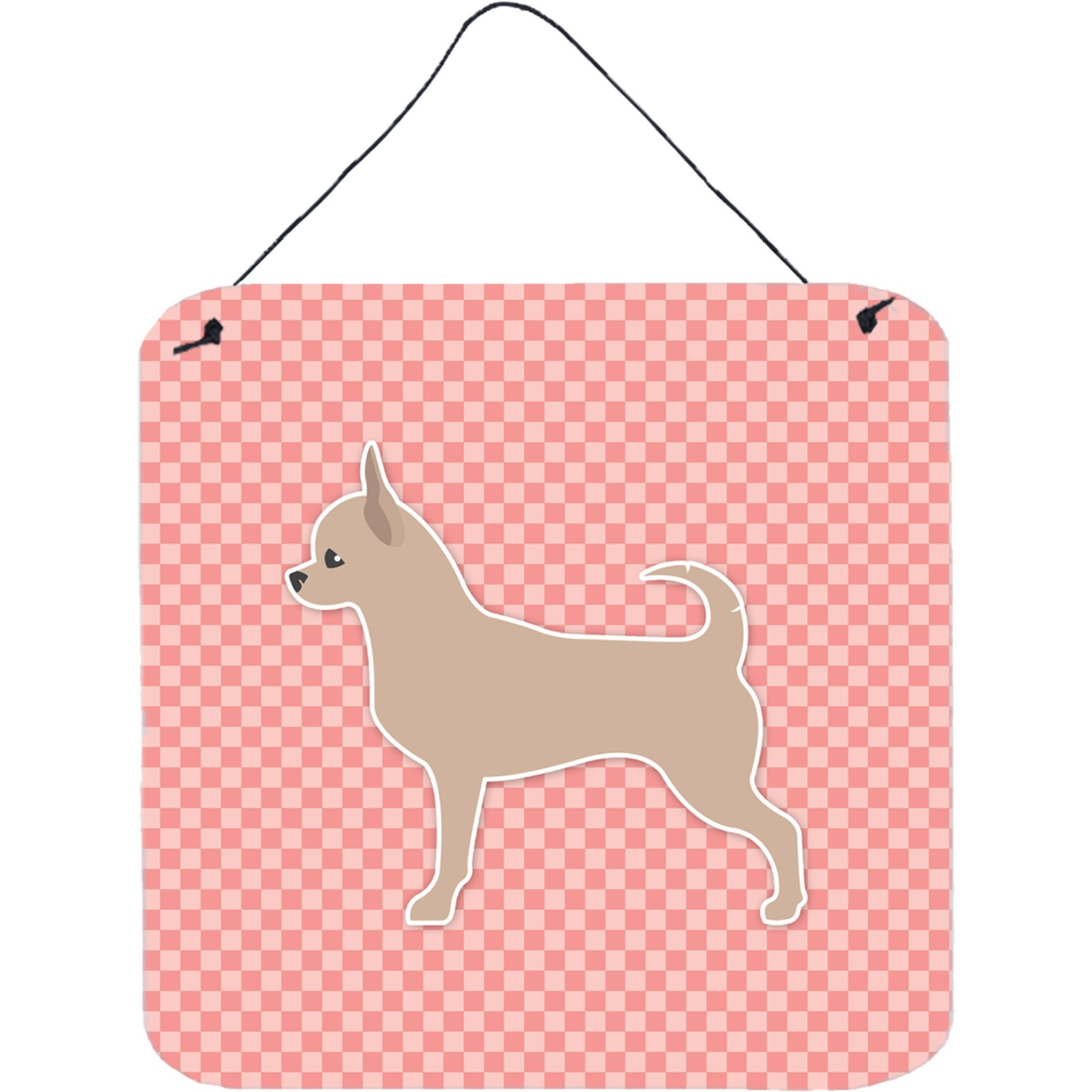 &quotCaroline's Treasures Chihuahua Checkerboard Pink Wall or Door Hanging Prints BB3650DS66, 6"" x 6"", Multicolor"