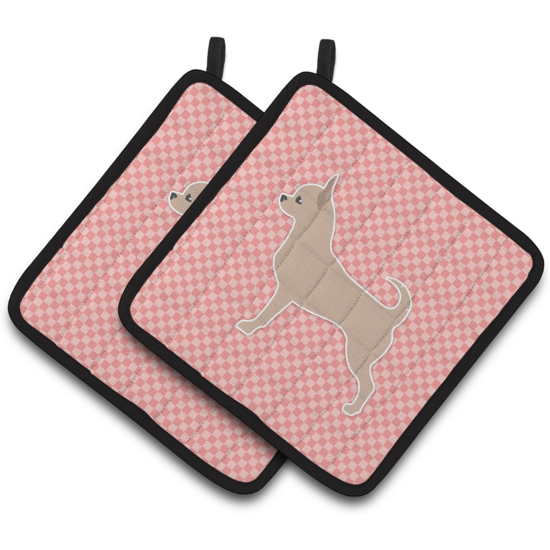 &quotCaroline's Treasures Chihuahua Checkerboard Pink Pair of Pot Holders BB3650PTHD, 7.5HX7.5W, Multicolor"
