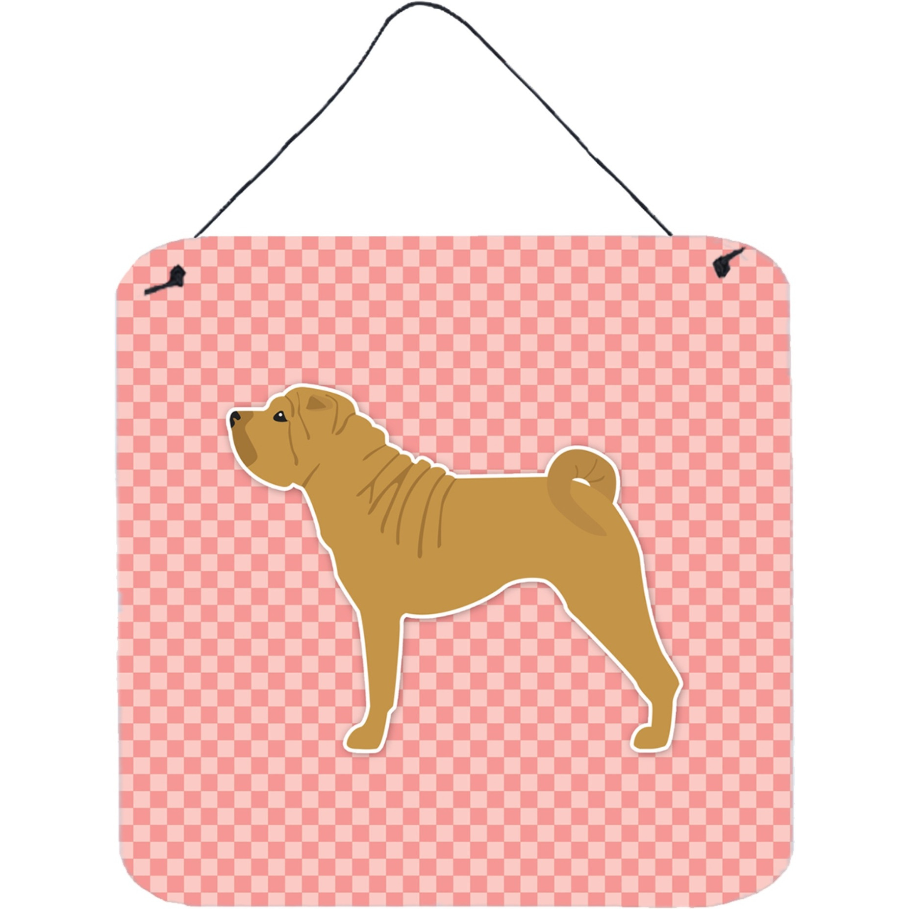 &quotCaroline's Treasures Shar Pei Merry Checkerboard Pink Wall or Door Hanging Prints BB3652DS66, 6"" x 6"", Multicolor"